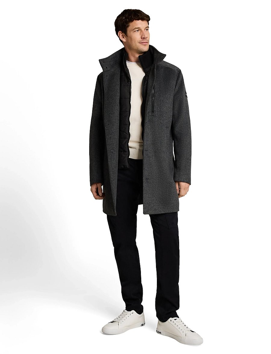 Tom Tailor - wool coat with stand-up insert - vinterjakker - dark grey black herringbone - 0