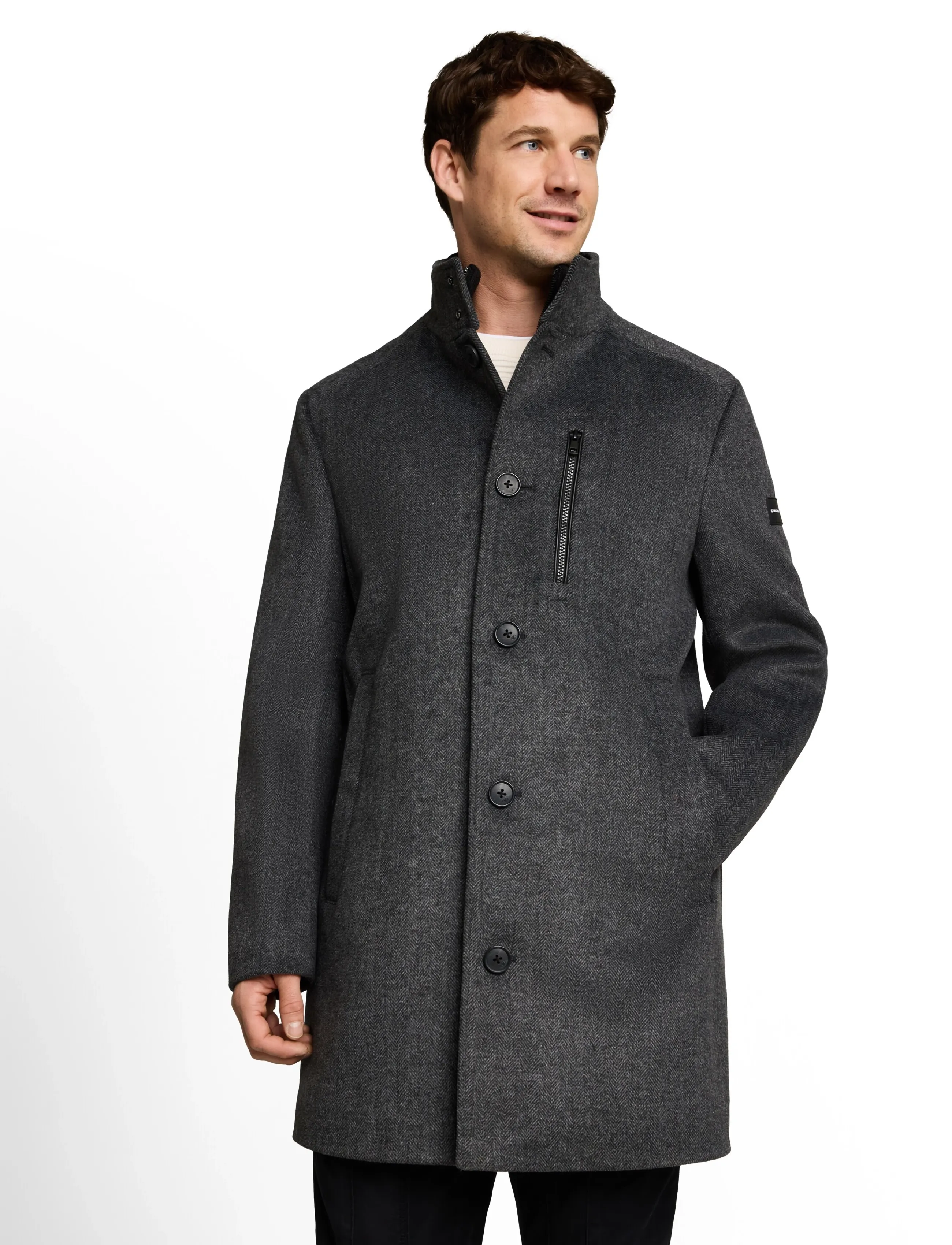 Tom Tailor - wool coat with stand-up insert - vinterjakker - dark grey black herringbone - 5