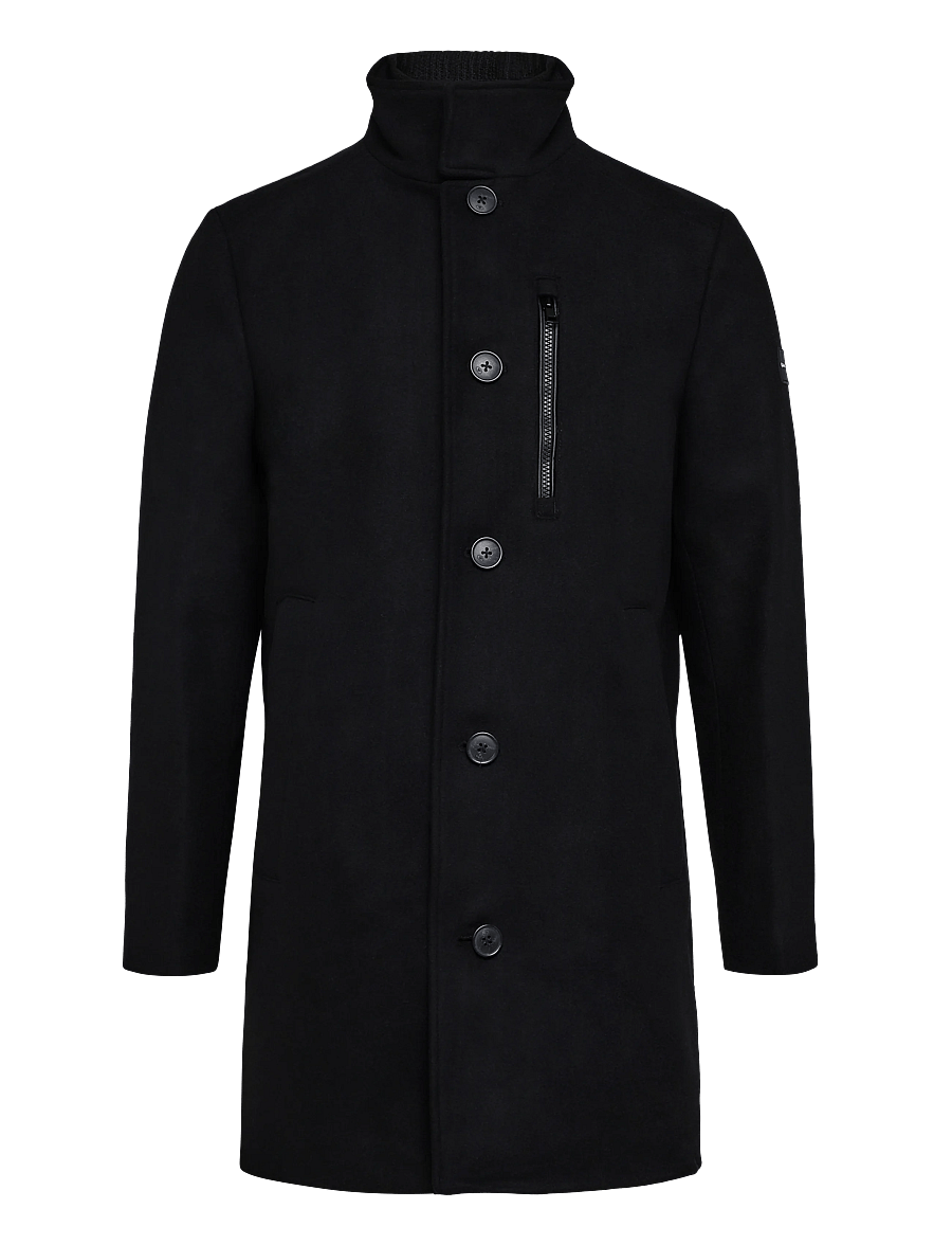 Tom Tailor - wool coat with stand-up insert - villased mantlid - black - 1