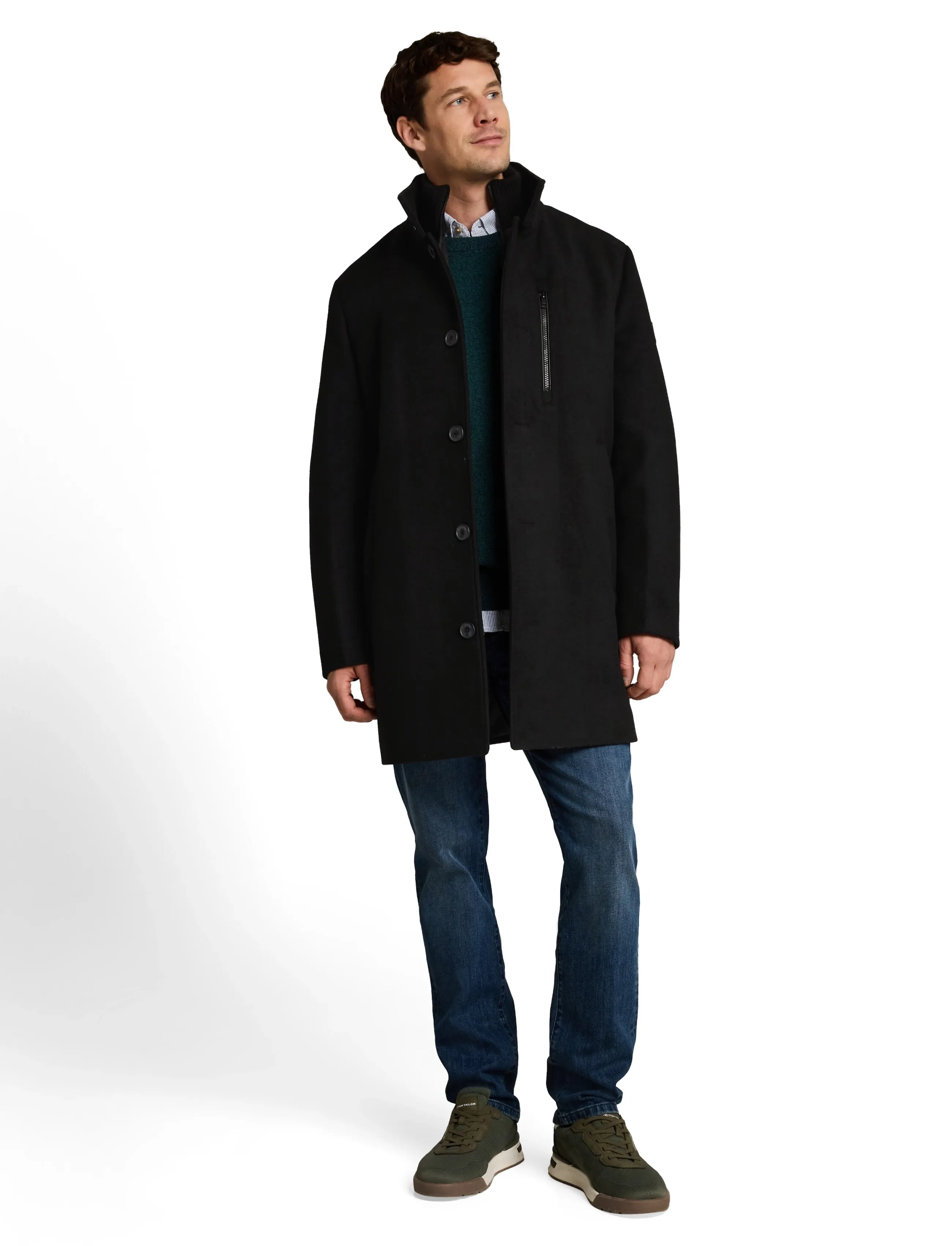 Tom Tailor wool coat with stand-up insert - Outerwear - BLACK / black