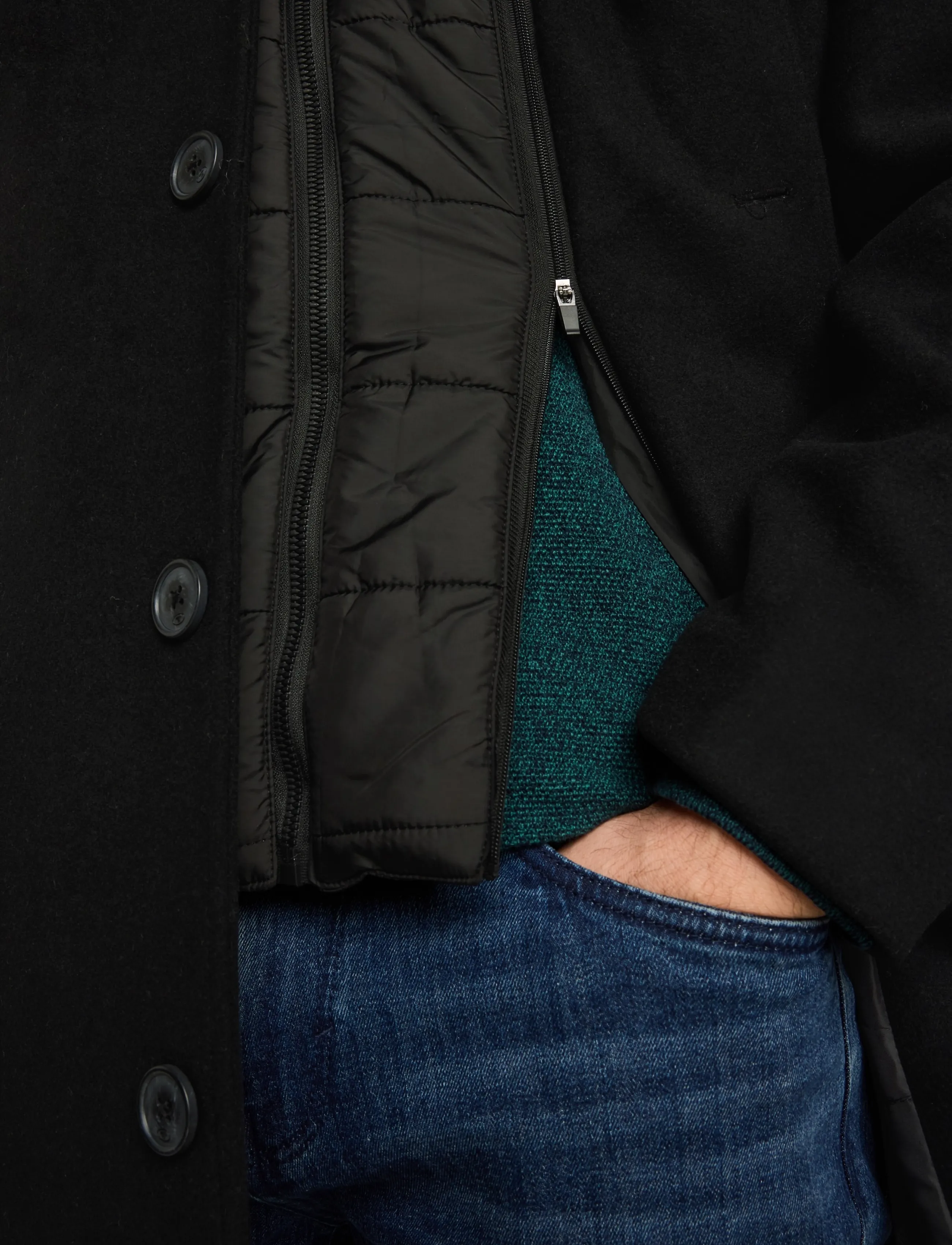 Tom Tailor - wool coat with stand-up insert - wool coats - black - 4