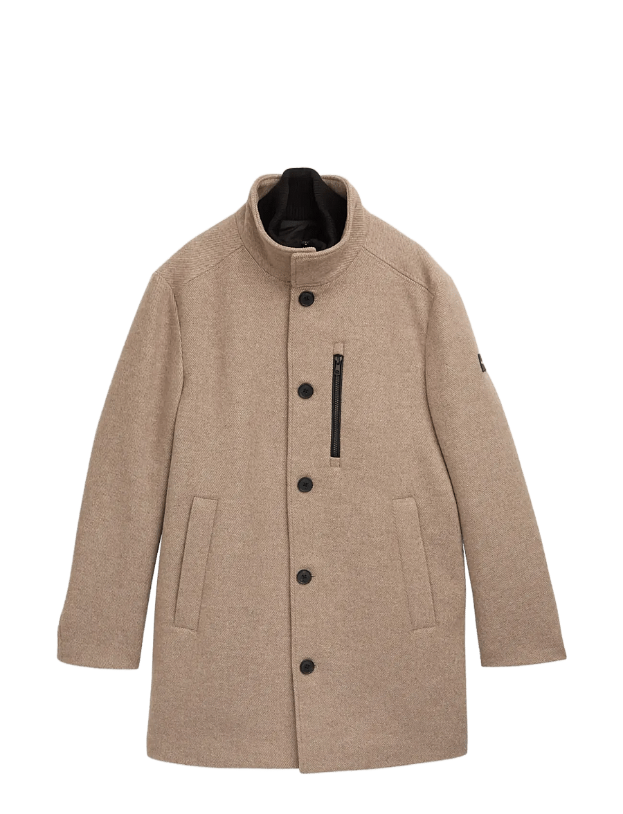 Tom Tailor - wool coat with stand-up insert - ullrockar - mid beige melange twill - 1
