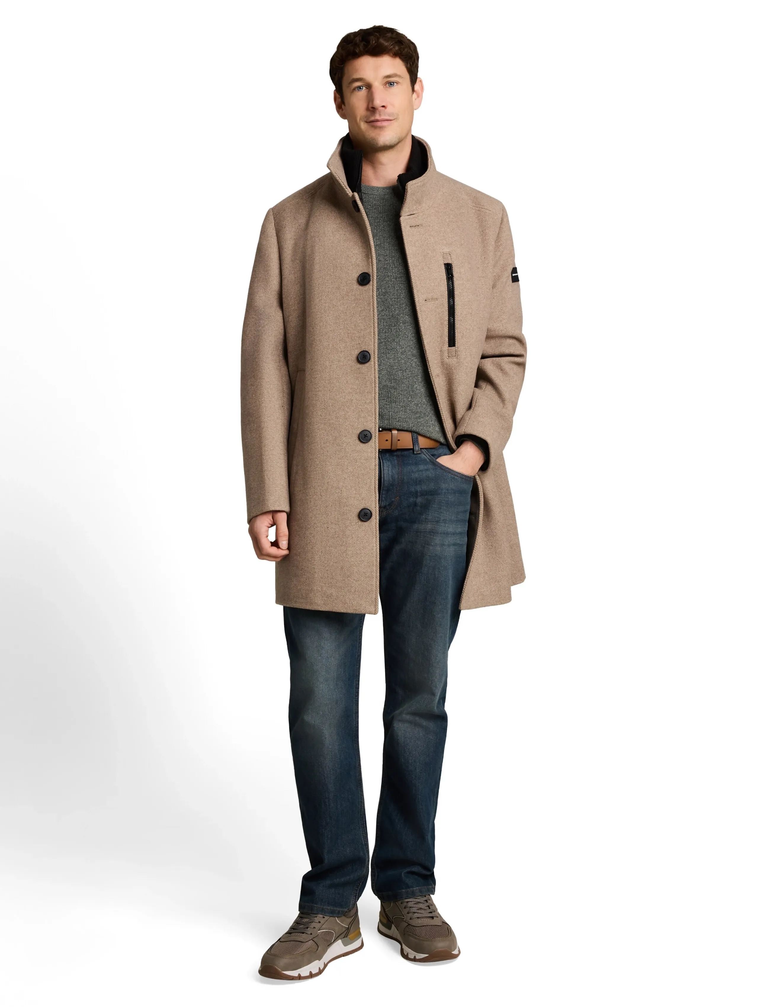 Tom Tailor wool coat with stand-up insert - Ytterkläder - MID BEIGE MELANGE TWILL / beige