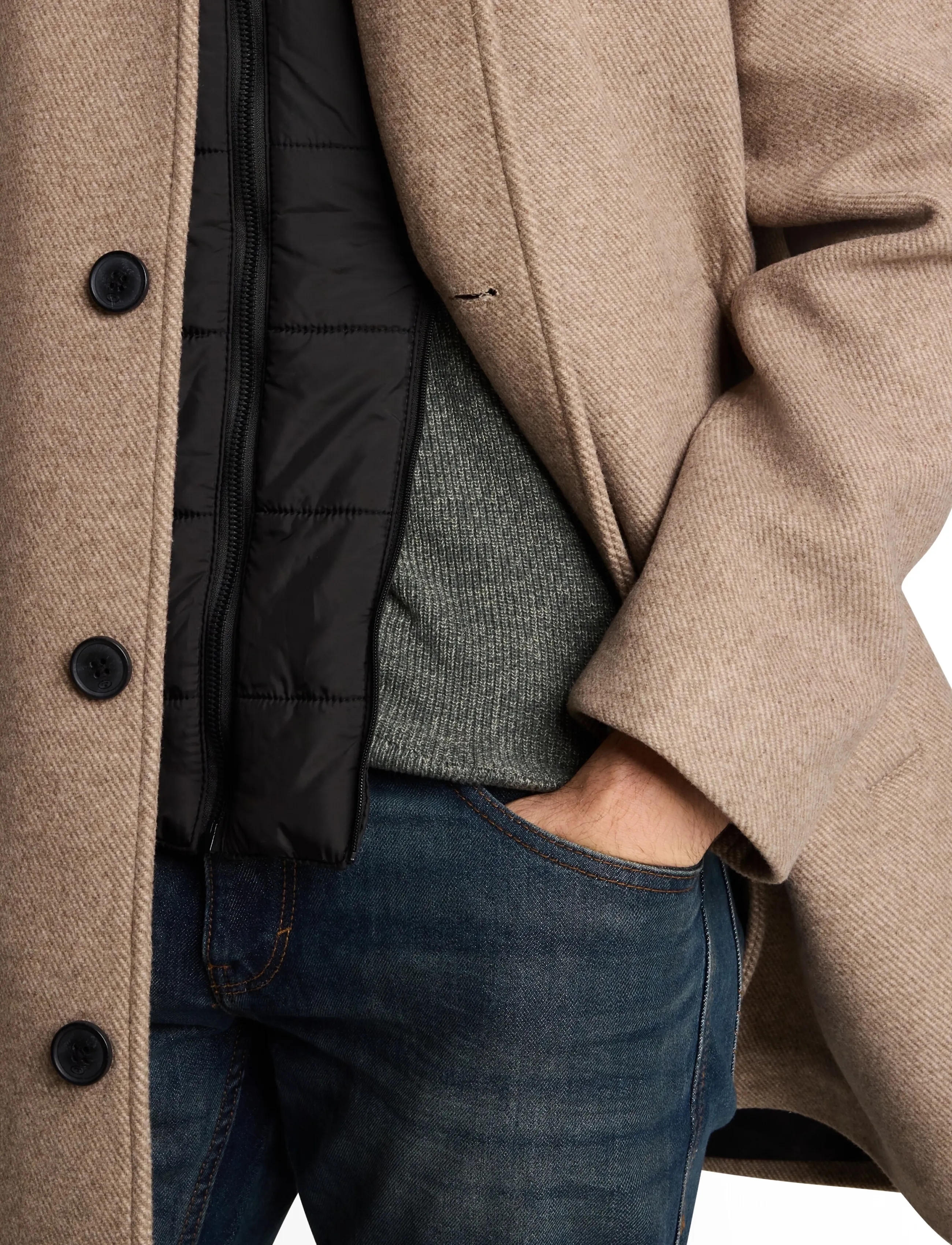 Tom Tailor - wool coat with stand-up insert - ullrockar - mid beige melange twill - 4