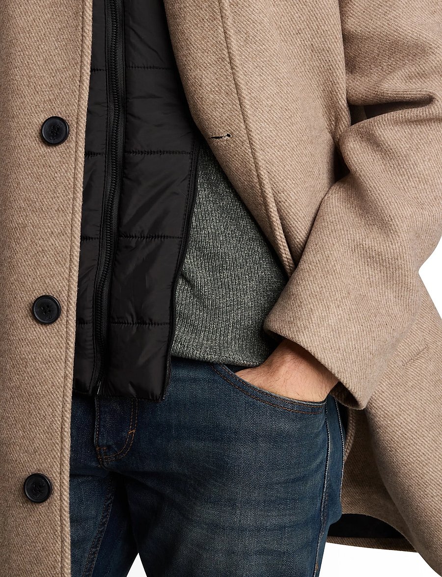 Tom Tailor - wool coat with stand-up insert - ullrockar - mid beige melange twill - 4