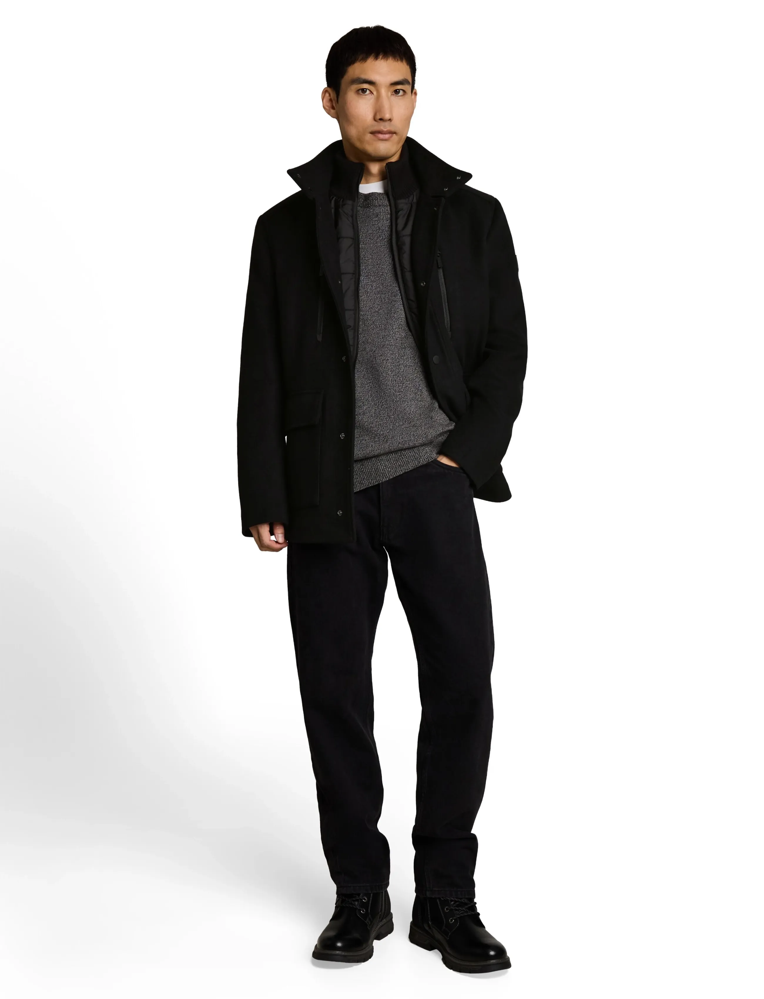 Tom Tailor wool jacket with stand-up insert - Riided - BLACK / black