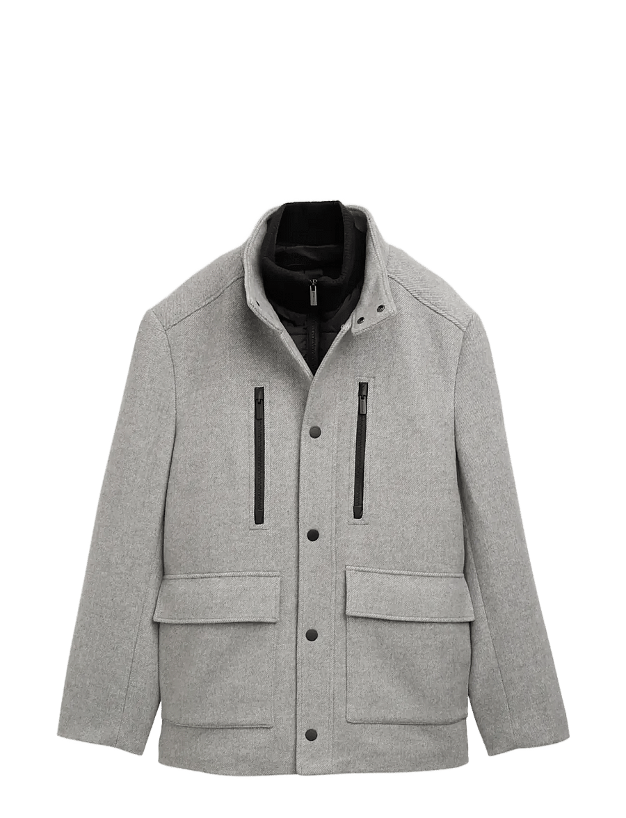 Tom Tailor - wool jacket with stand-up insert - jacken - mid grey melange twill - 1