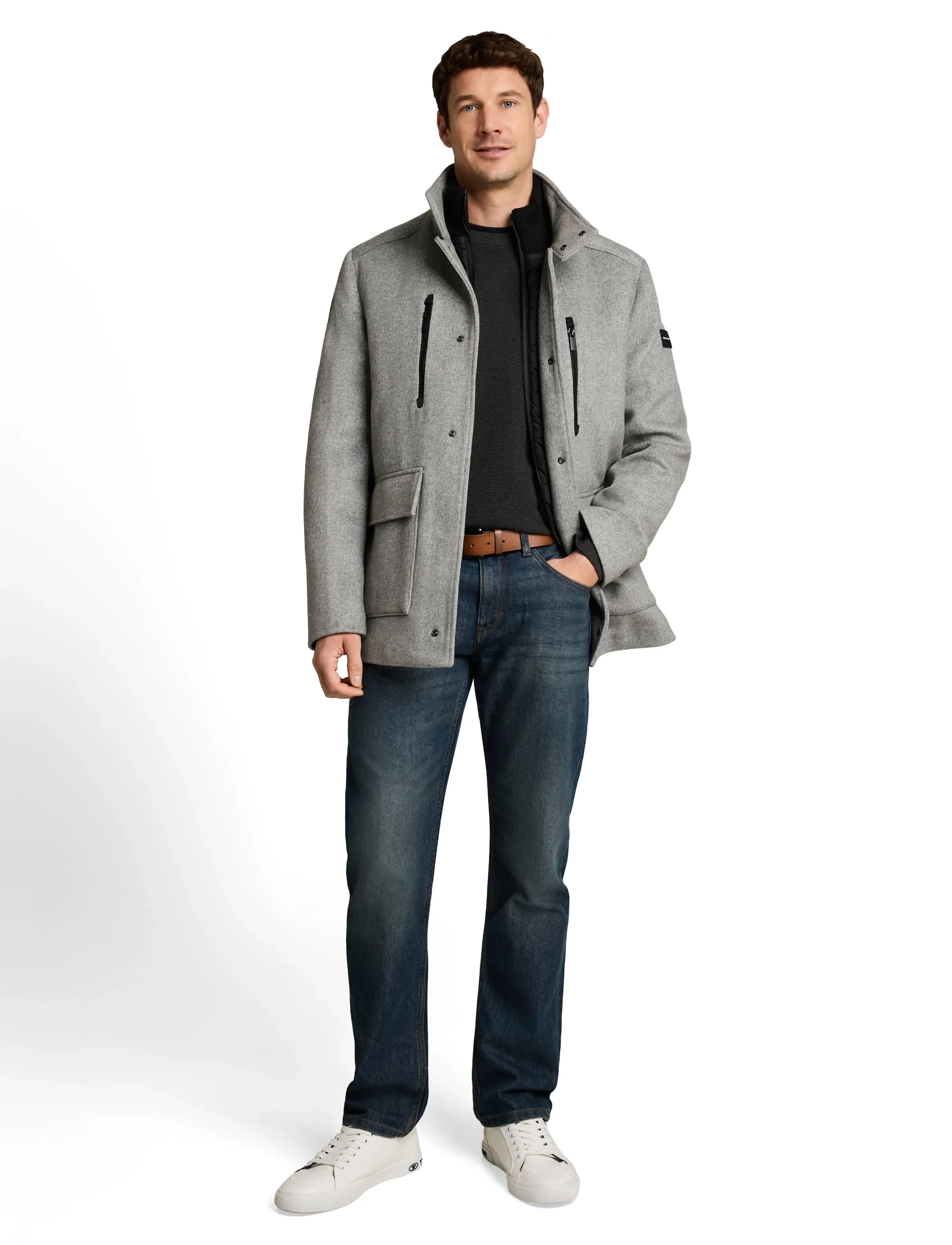 Tom Tailor wool jacket with stand-up insert - Jacken - MID GREY MELANGE TWILL / grey