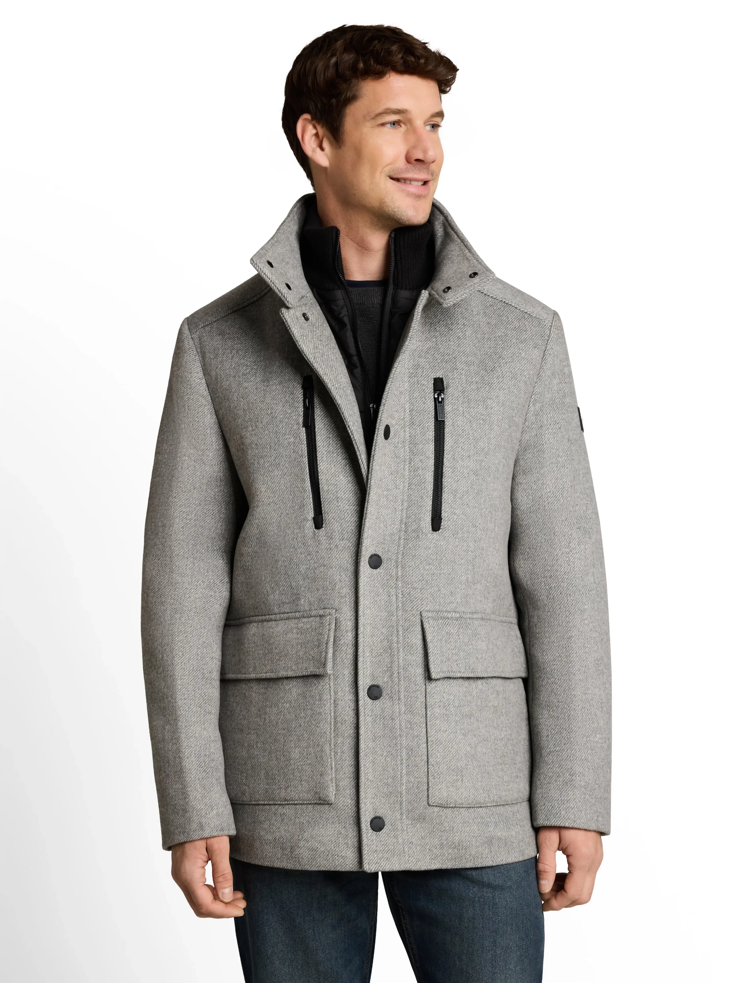 Tom Tailor - wool jacket with stand-up insert - jackor - mid grey melange twill - 4