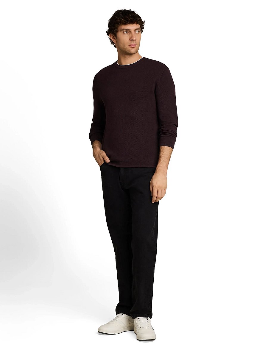 Tom Tailor - basic structred crew neck knit - rund hals - dark plum - 0