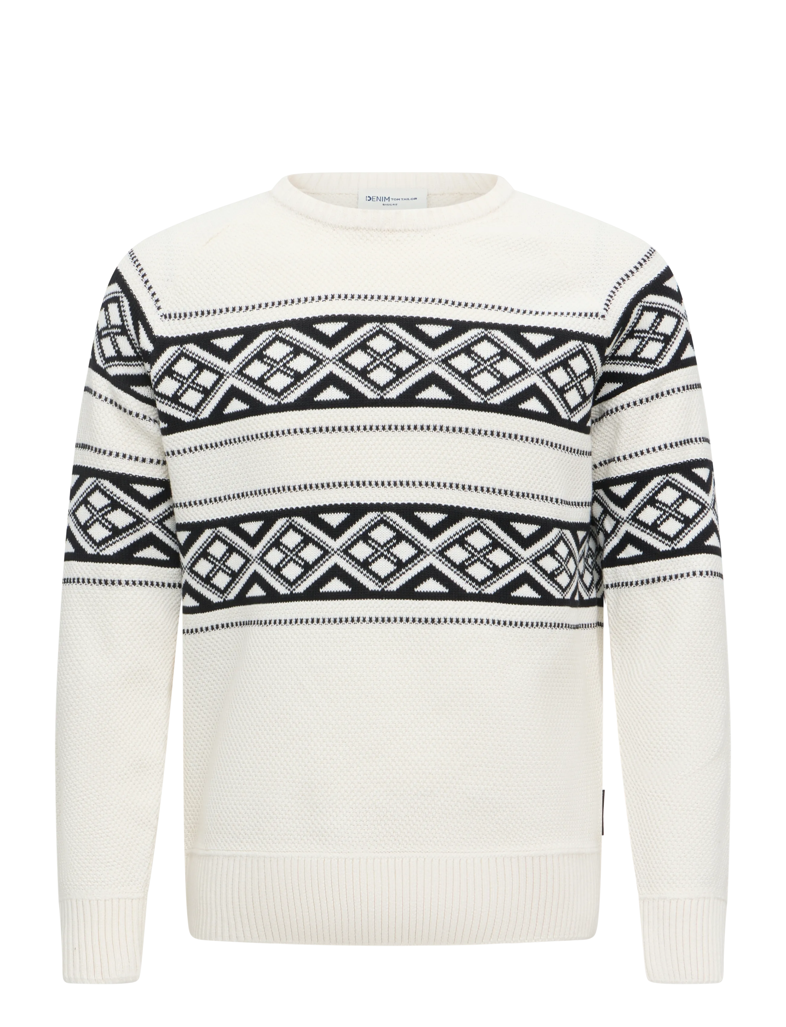 Tom Tailor two tone fair isle crew neck knit - Kläder - WHITE BLACK FAIR ISLE / white
