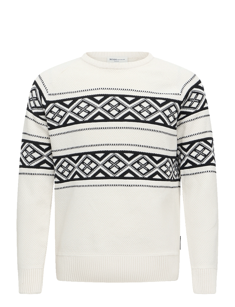 Tom Tailor - two tone fair isle crew neck knit - rundhalsad - white black fair isle - 1