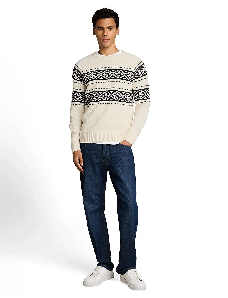 Tom Tailor - two tone fair isle crew neck knit - rundhalsad - white black fair isle - 0