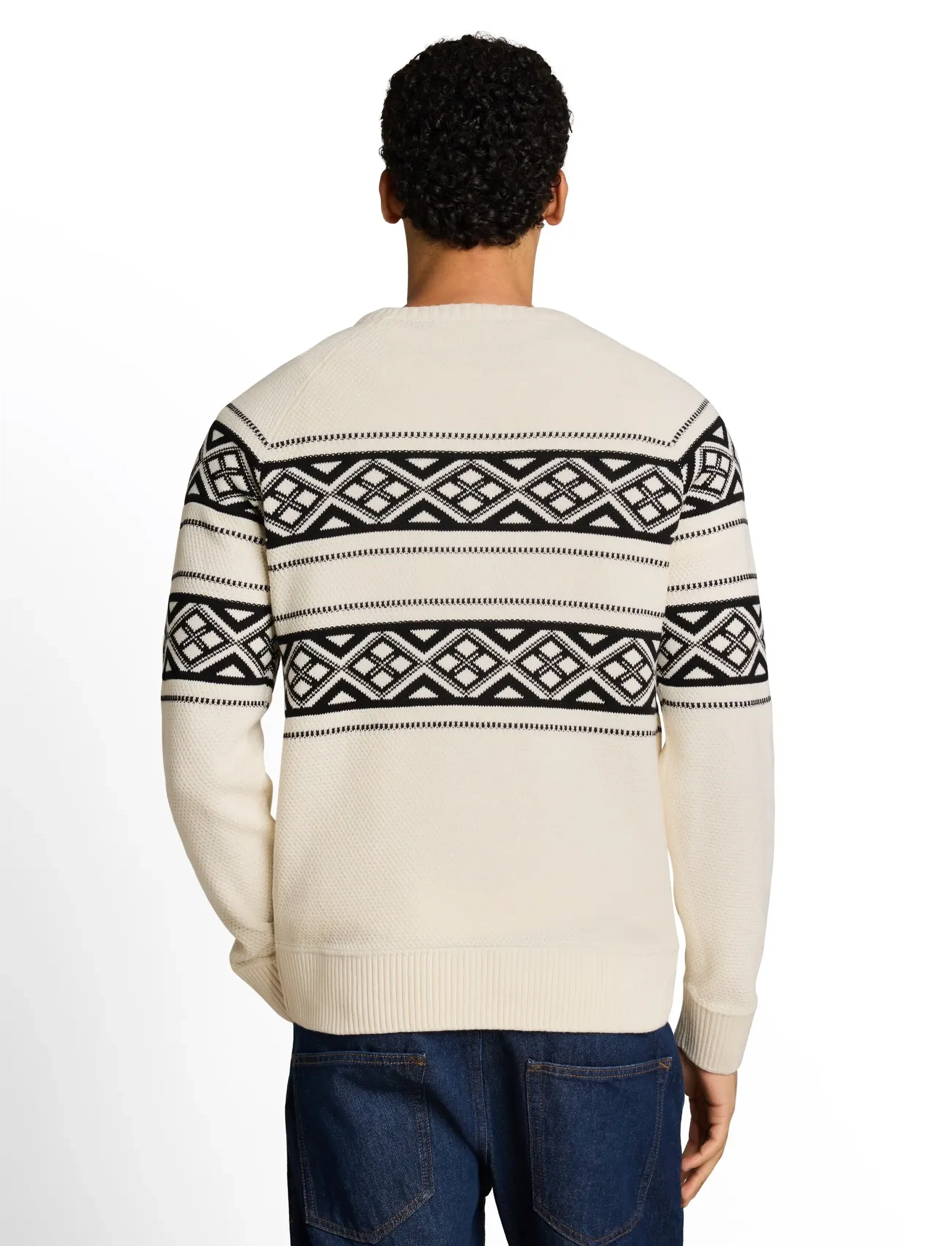 Tom Tailor - two tone fair isle crew neck knit - rundhalsad - white black fair isle - 3