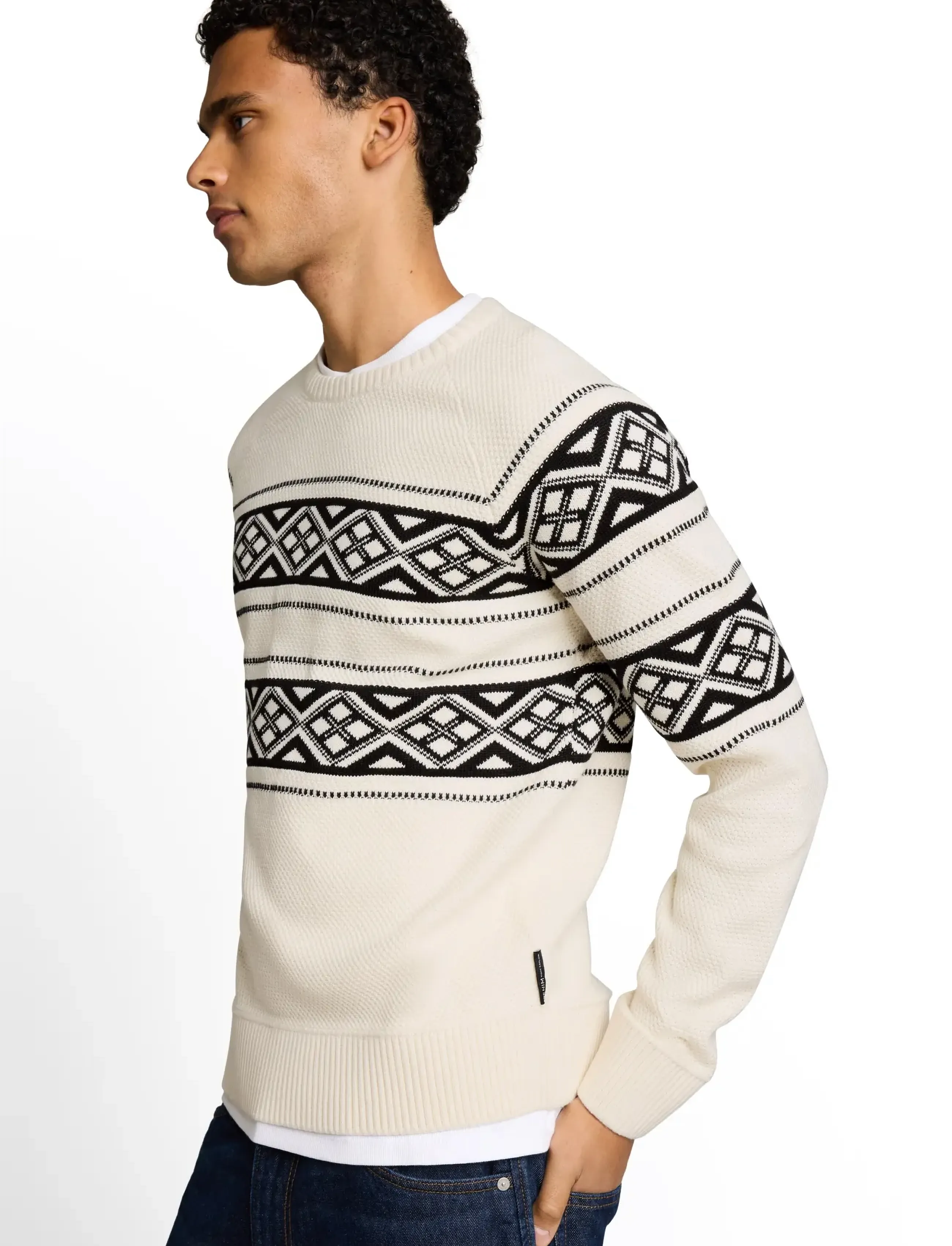Tom Tailor - two tone fair isle crew neck knit - rundhalsad - white black fair isle - 4