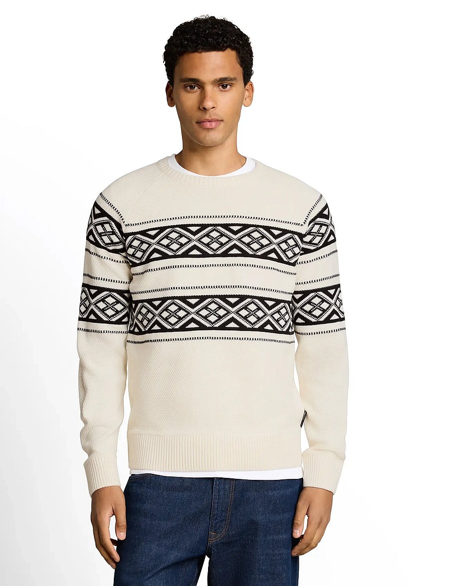 Tom Tailor - two tone fair isle crew neck knit - rundhalsad - white black fair isle - 5