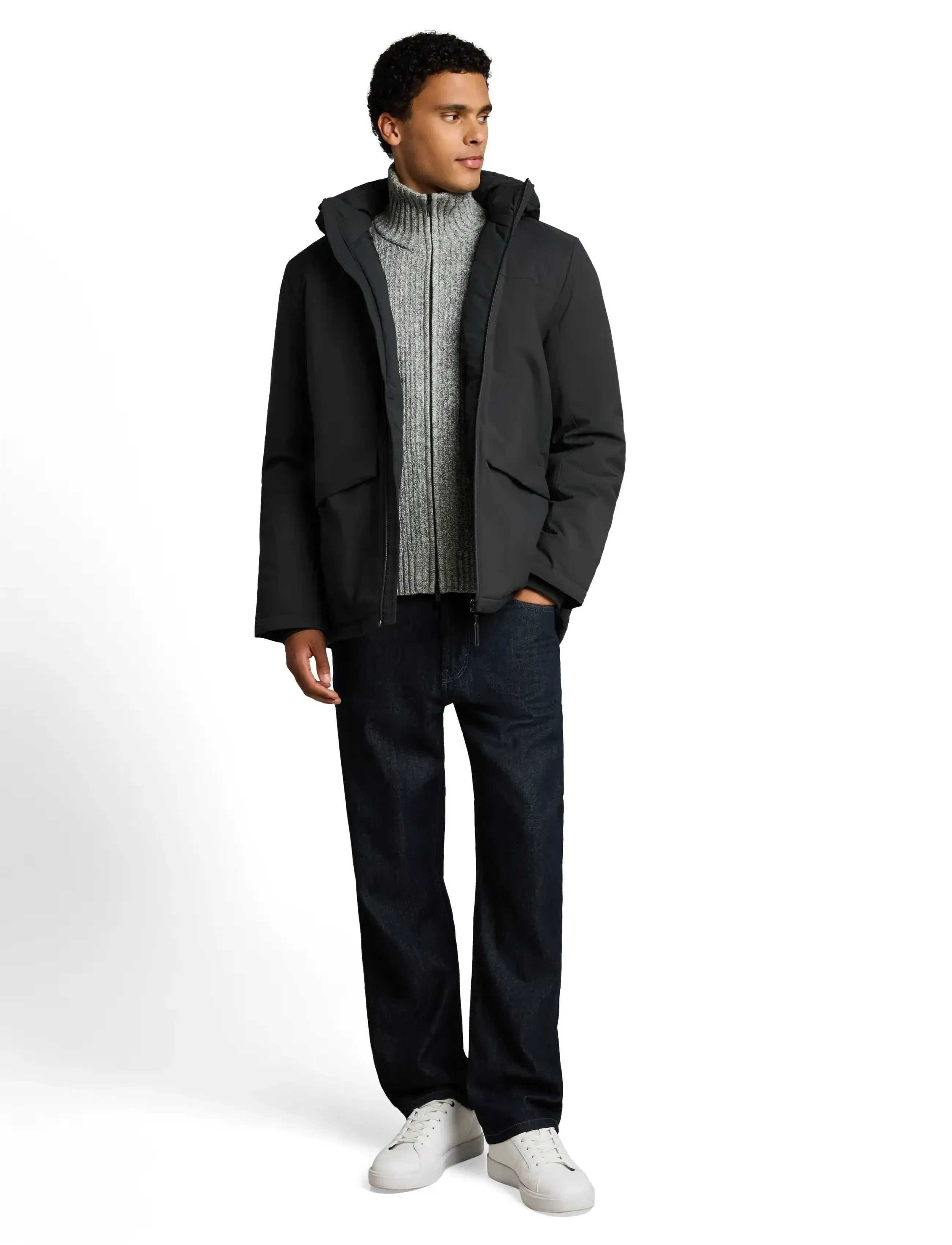 Tom Tailor - structured cosy knit jacket - koftor - grey black structure - 0