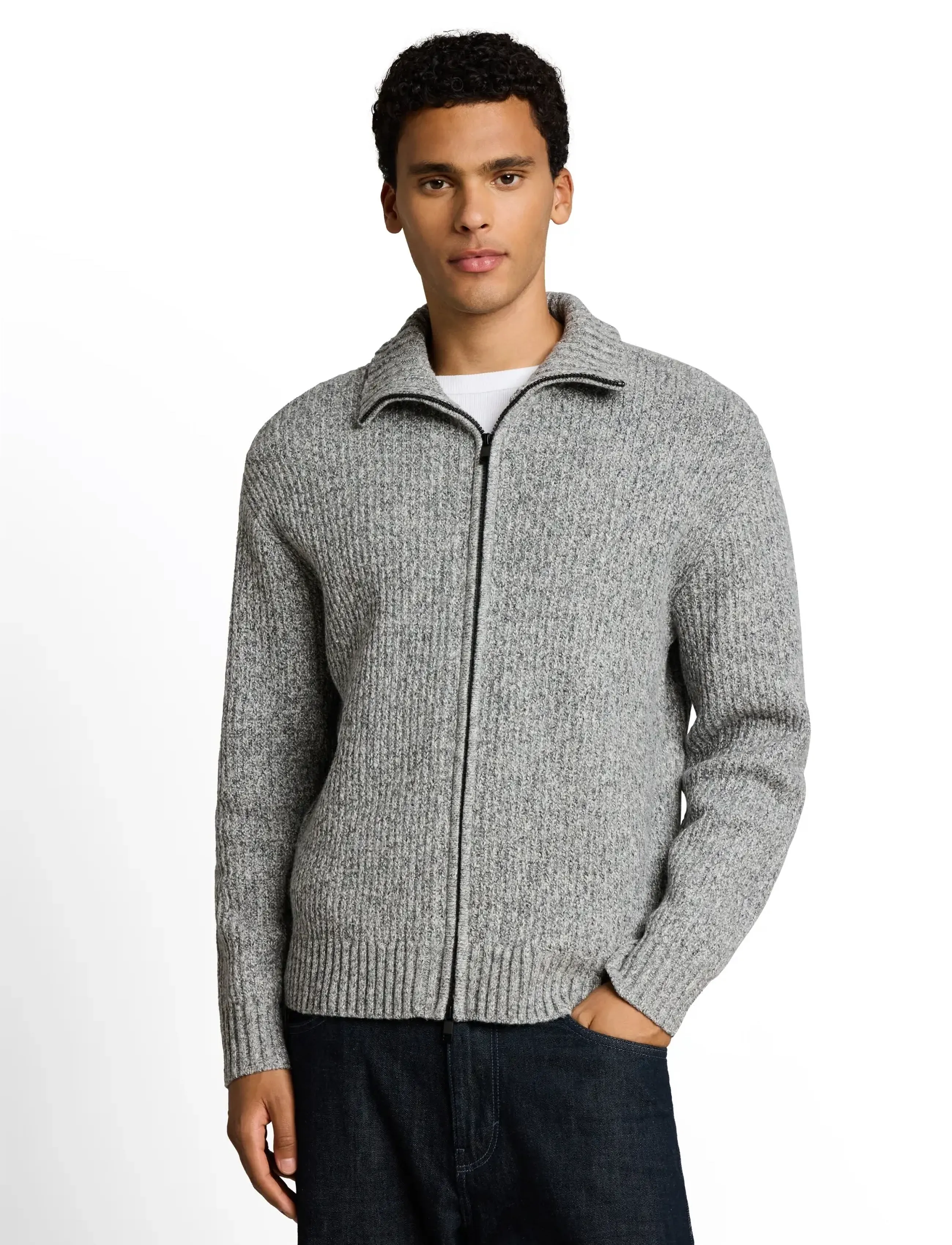 Tom Tailor - structured cosy knit jacket - koftor - grey black structure - 4
