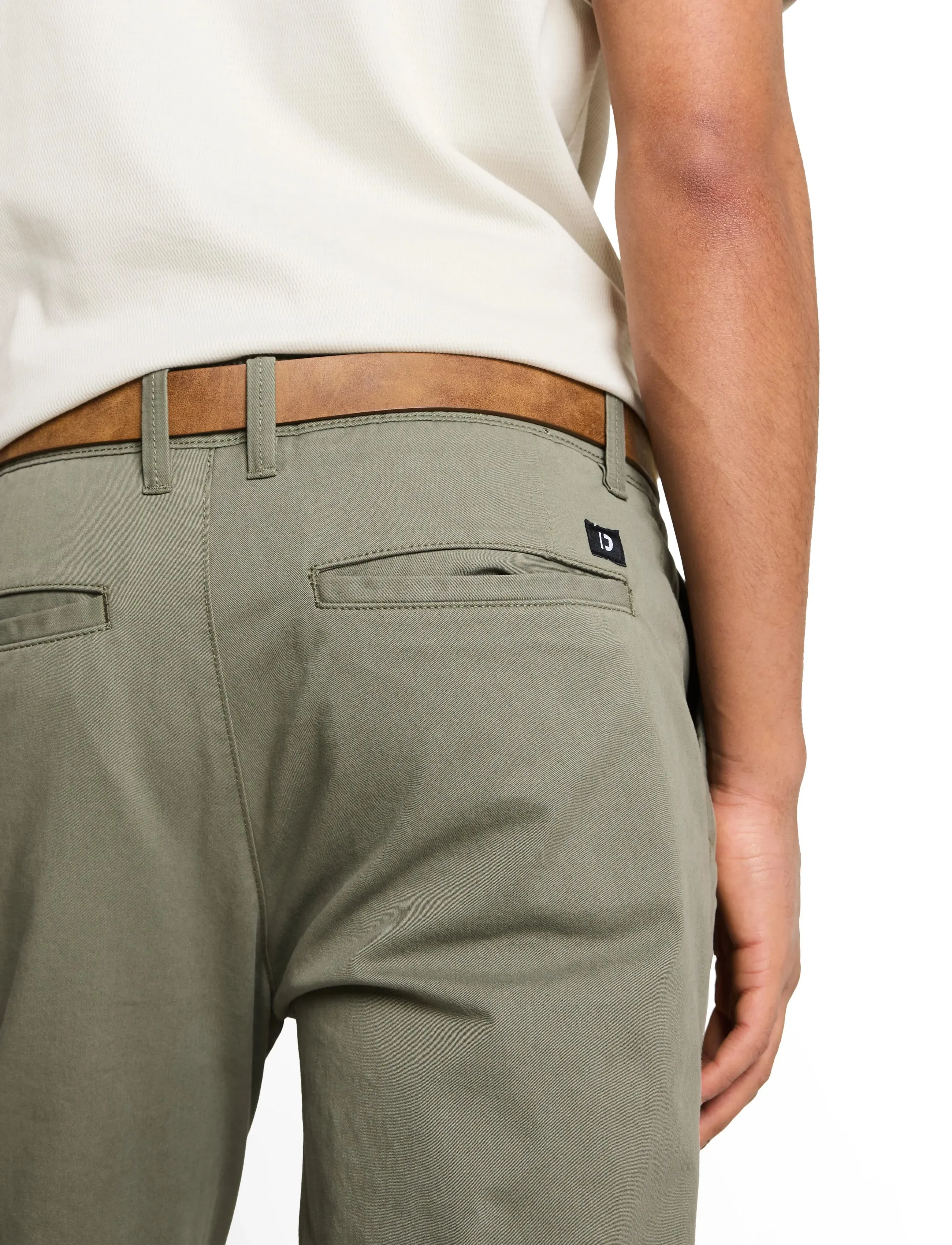 Tom Tailor - slim chino with belt - laveste priser - dusty mid olive - 4