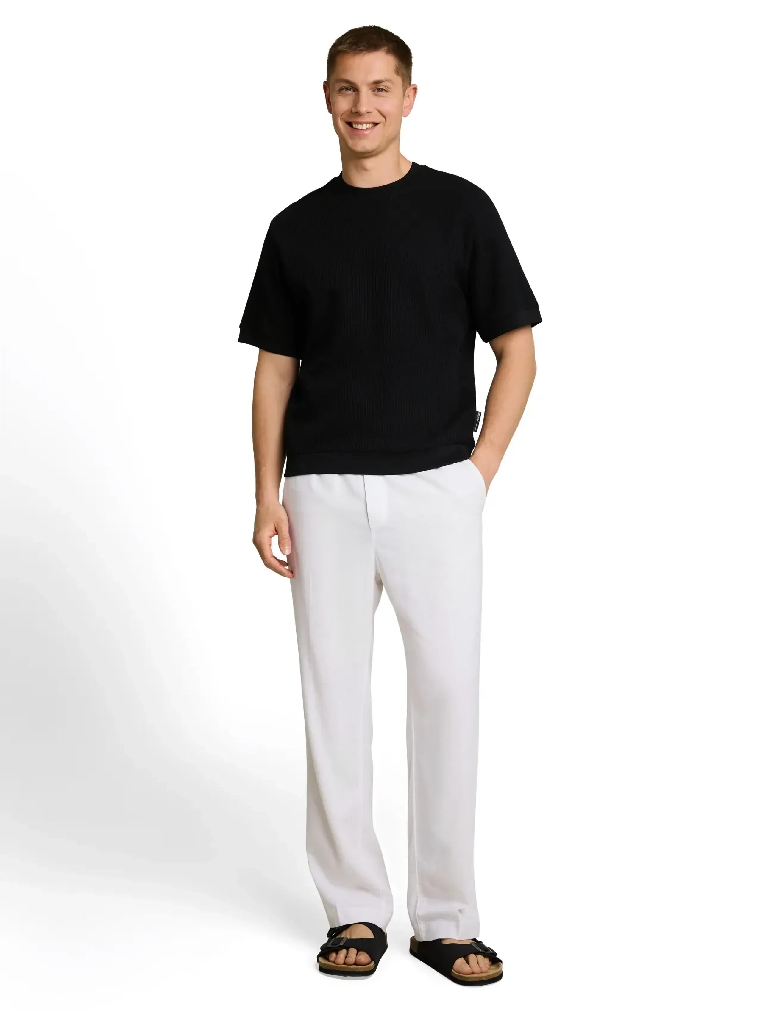 Tom Tailor - relaxed structured sweat - kortärmade t-shirts - black - 0