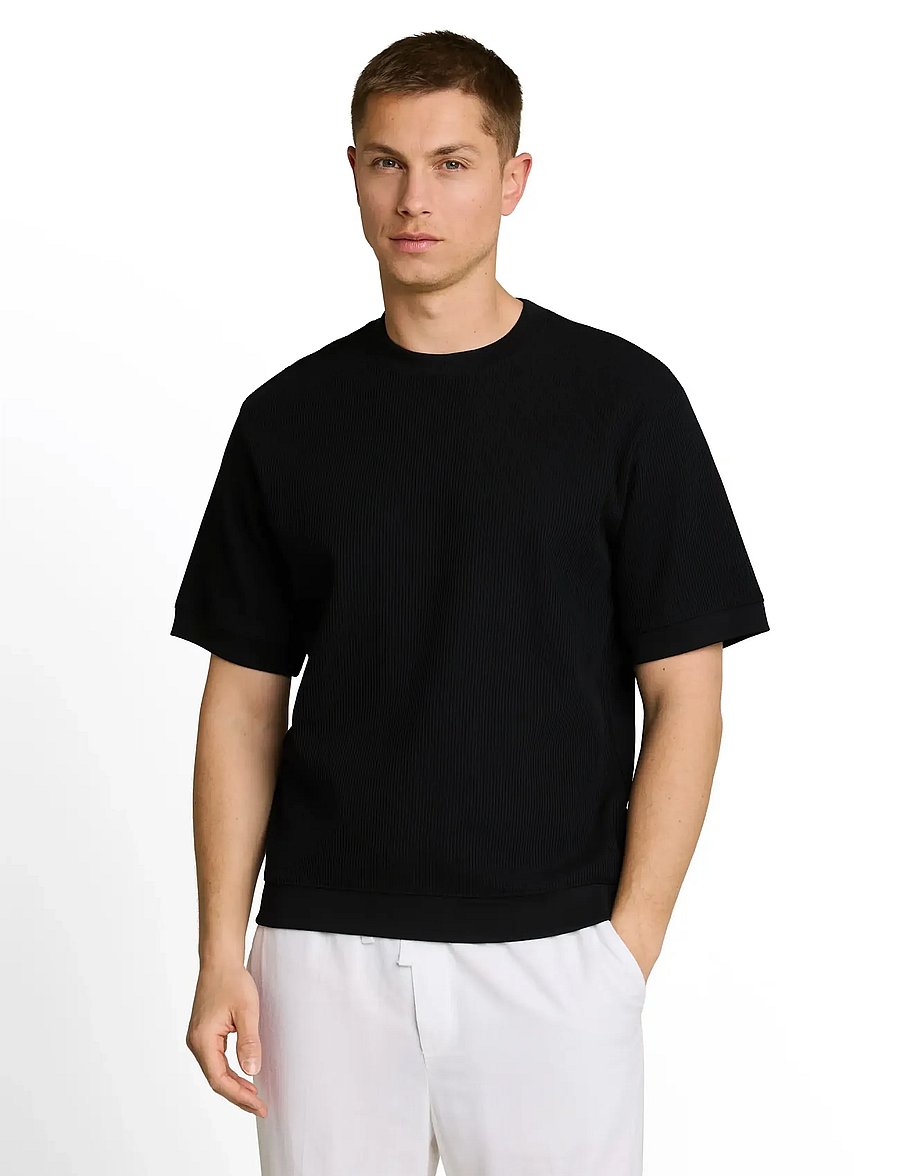 Tom Tailor - relaxed structured sweat - kortärmade t-shirts - black - 4
