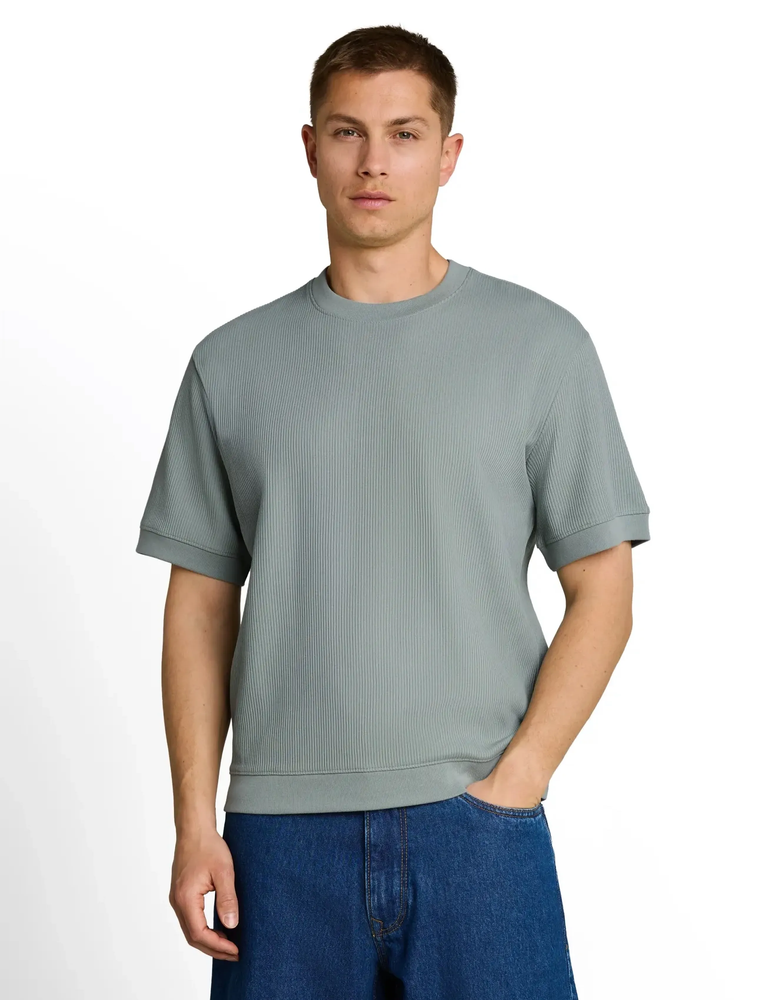 Tom Tailor - relaxed structured sweat - short-sleeved t-shirts - green mist - 4