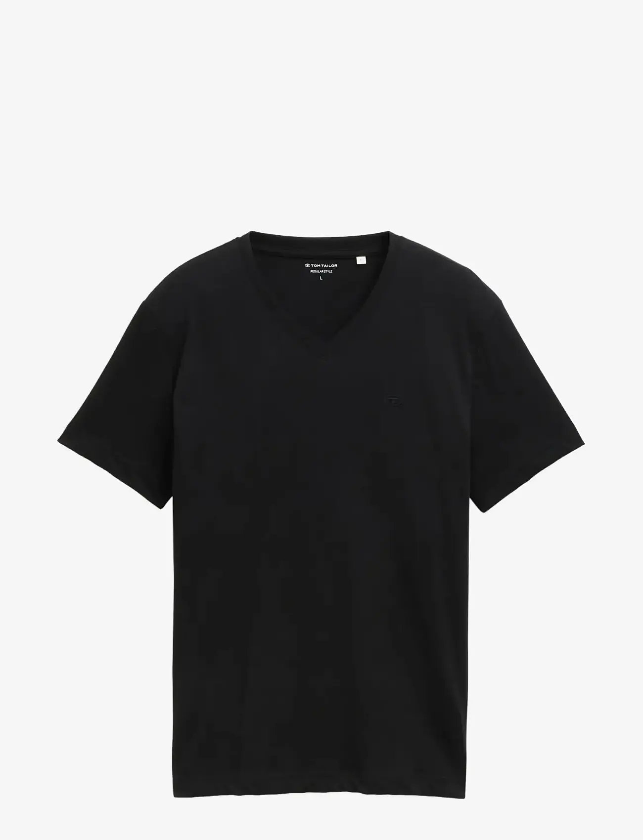 Tom Tailor - v-neck t-shirt with embro - lühikeste varrukatega t-särgid - black - 0