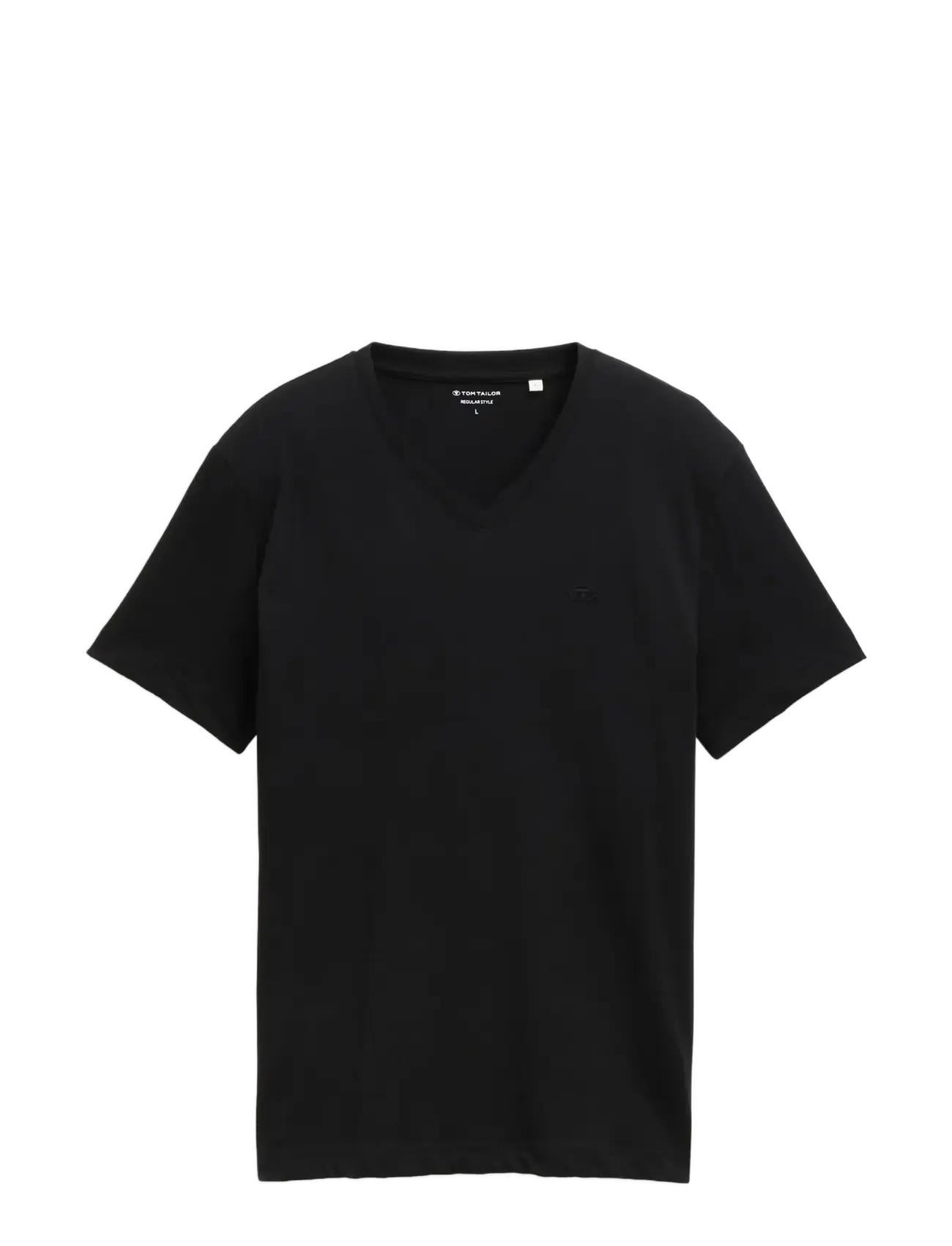 Tom Tailor v-neck t-shirt with embro - T-shirts - BLACK / black