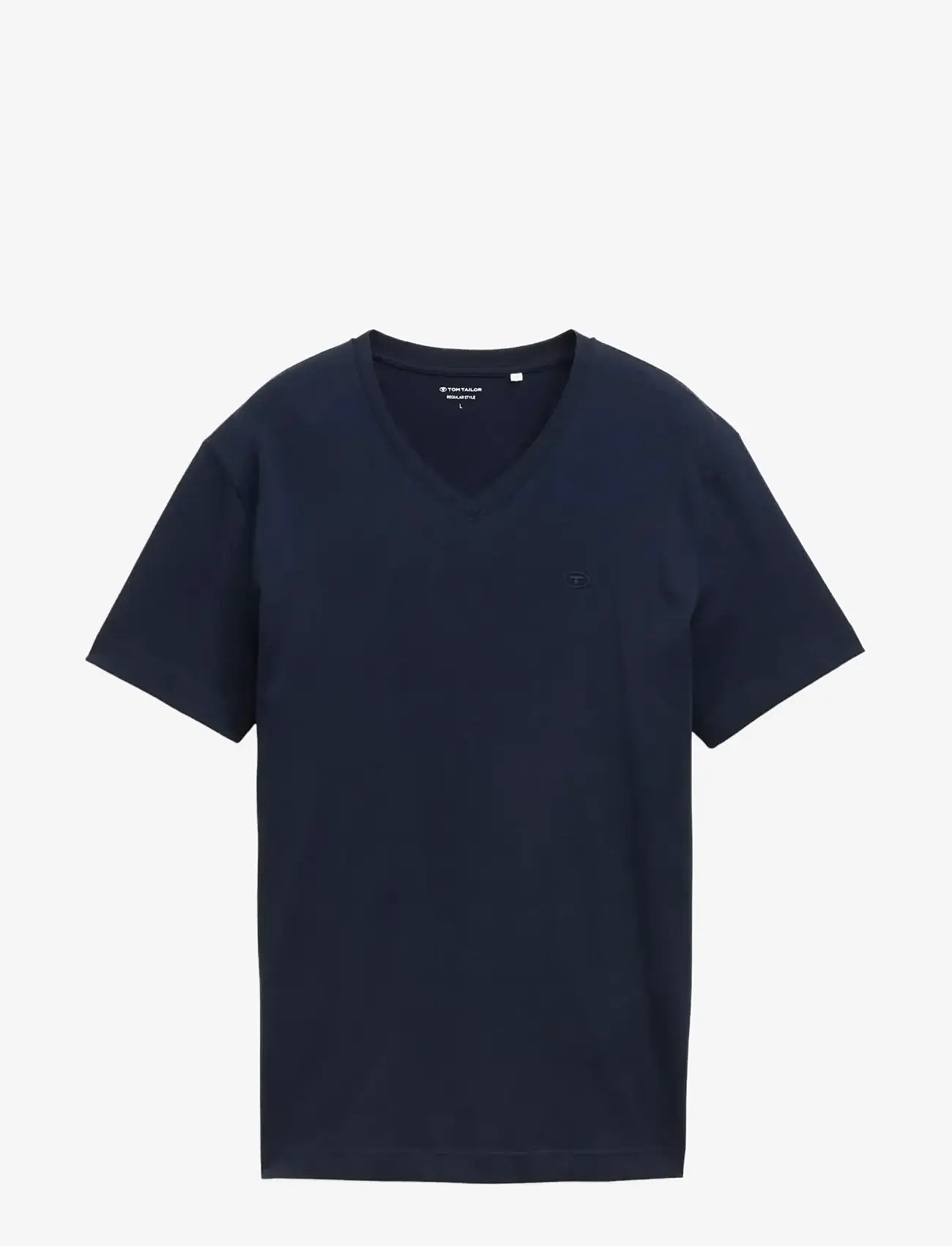 Tom Tailor - v-neck t-shirt with embro - kortærmede t-shirts - sky captain blue - 0