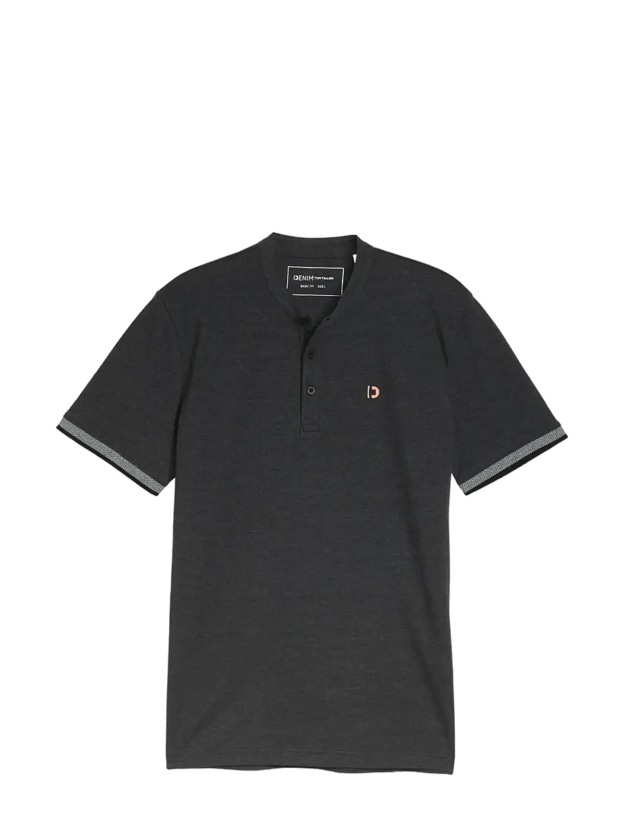 Tom Tailor - stand up collar two tone polo - kortærmede poloer - black - 1