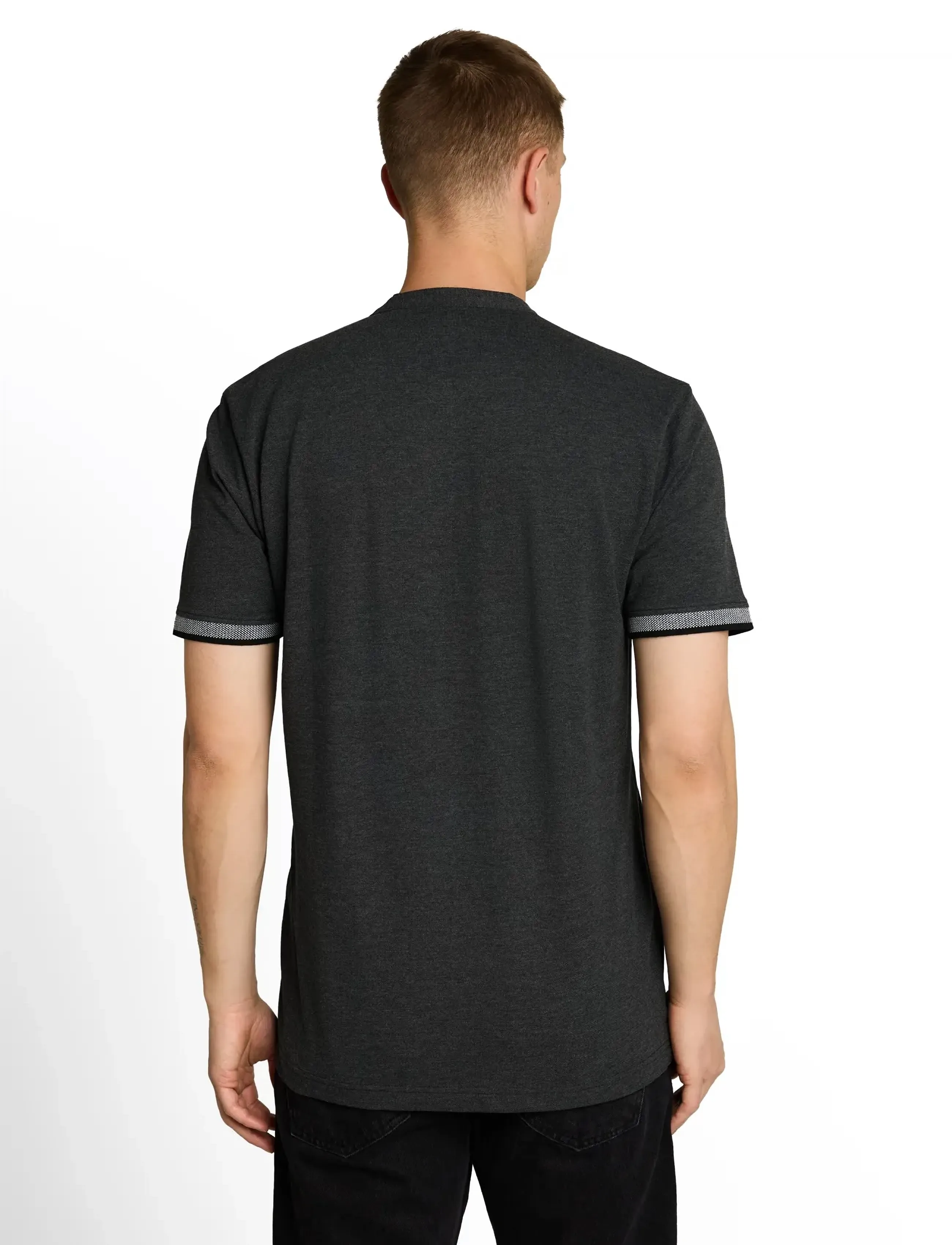 Tom Tailor - stand up collar two tone polo - short-sleeved polos - black - 2