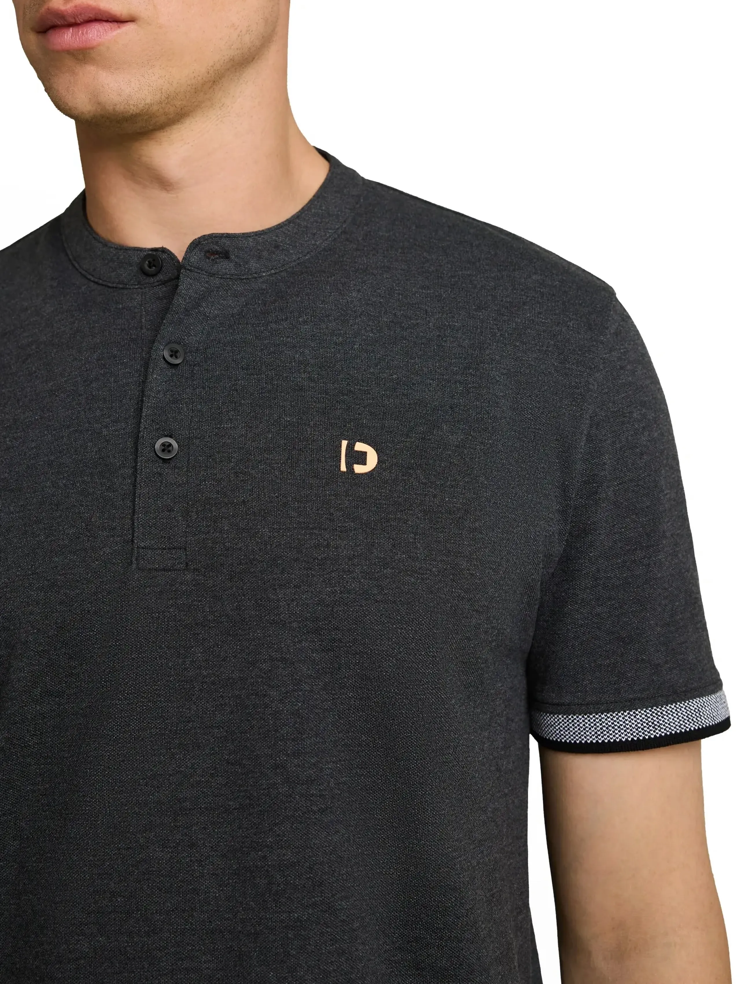 Tom Tailor - stand up collar two tone polo - short-sleeved polos - black - 4