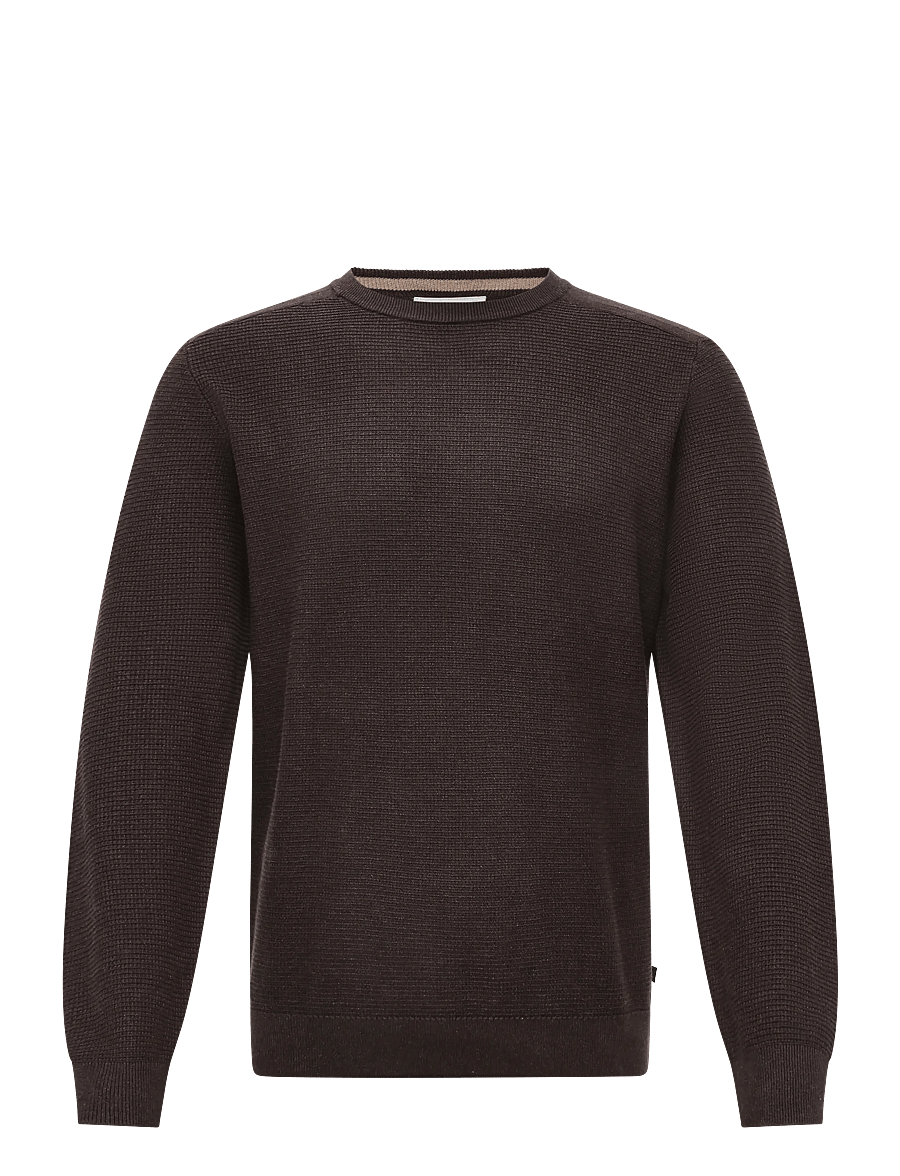 Tom Tailor - structured crew neck knit - rundhalsad - dark chocolate brown melange - 1