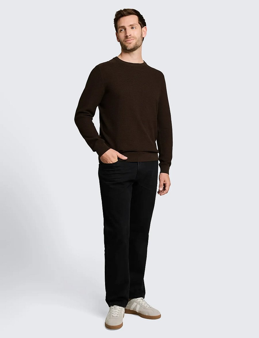 Tom Tailor - structured crew neck knit - rundhalsad - dark chocolate brown melange - 0