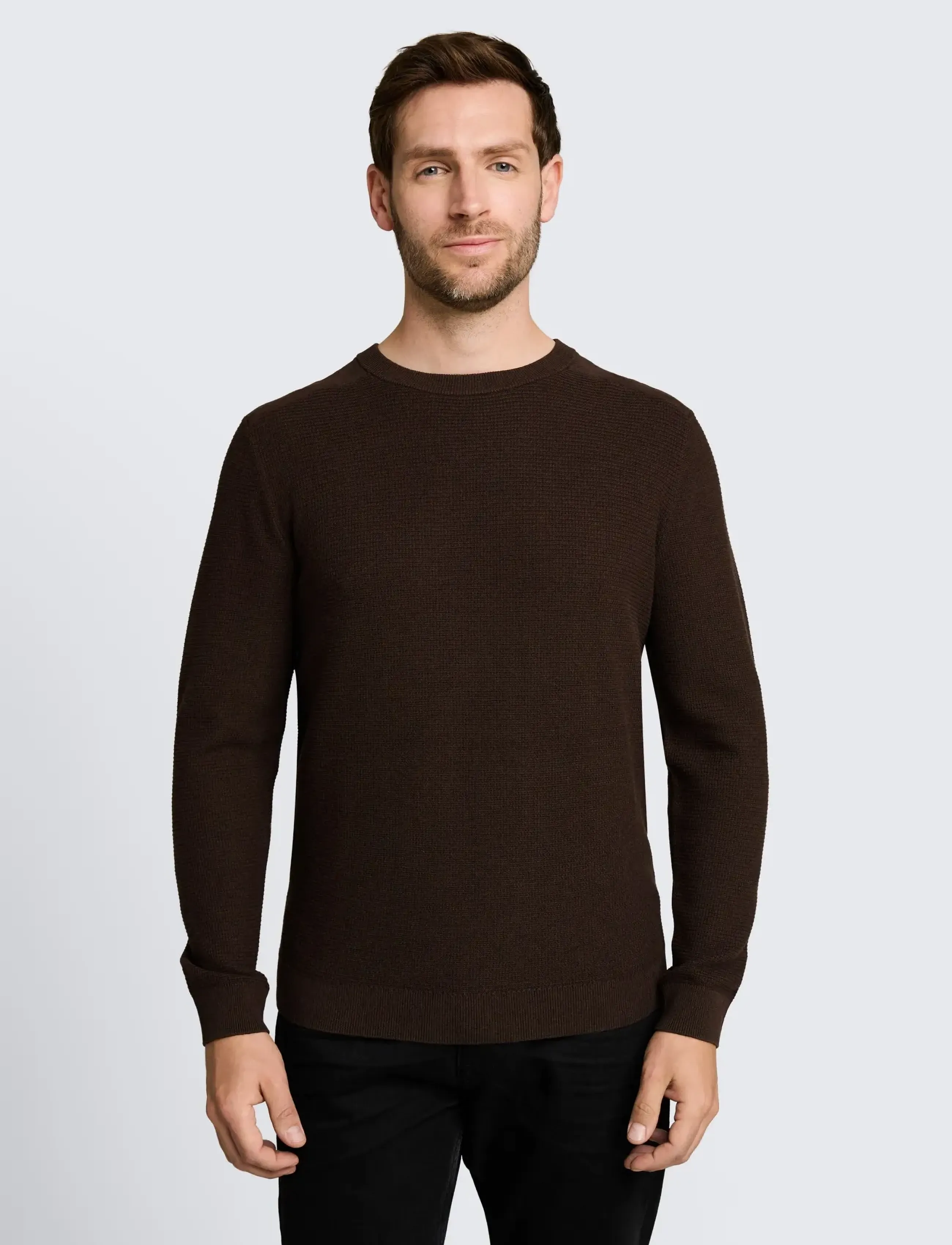 Tom Tailor - structured crew neck knit - rundhalsad - dark chocolate brown melange - 3