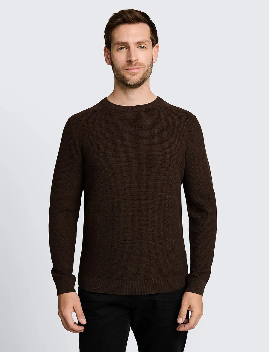 Tom Tailor - structured crew neck knit - rundhalsad - dark chocolate brown melange - 3