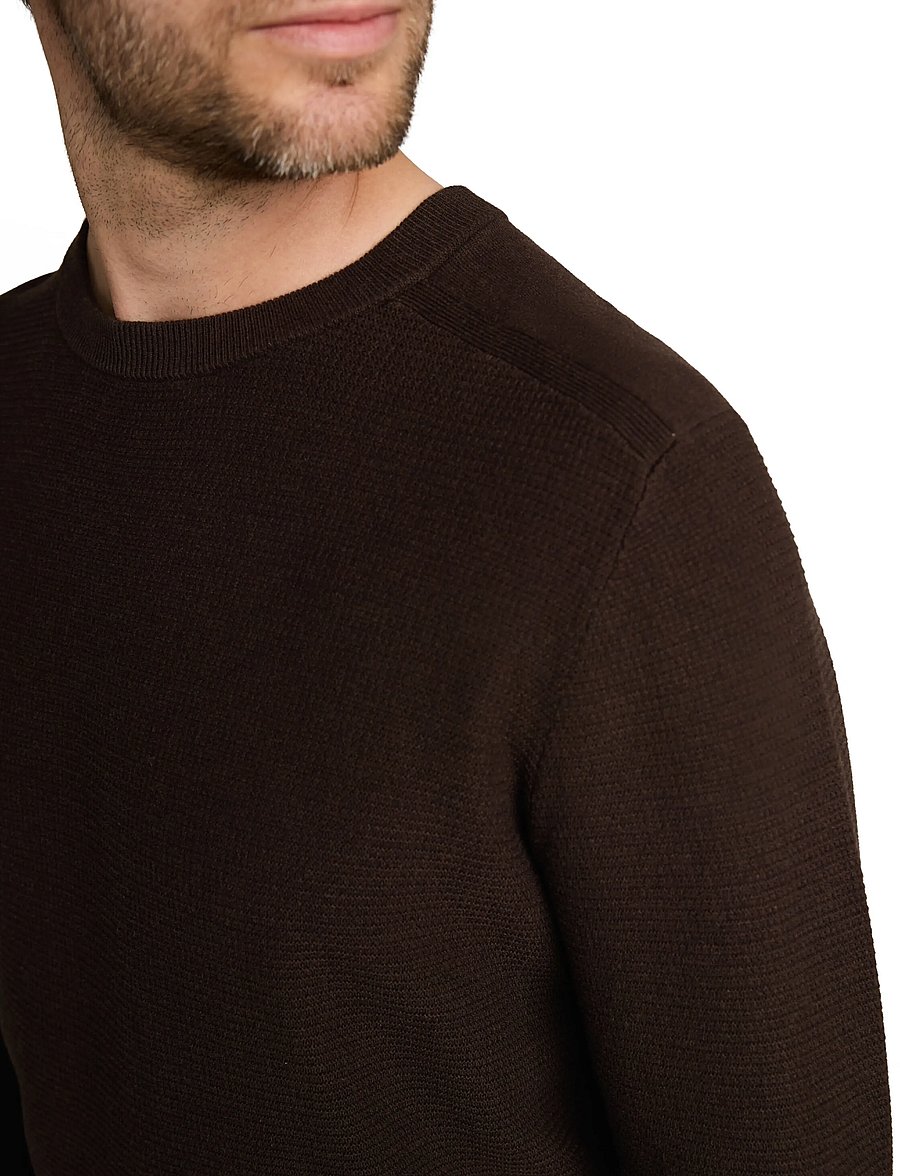 Tom Tailor - structured crew neck knit - rundhalsad - dark chocolate brown melange - 4