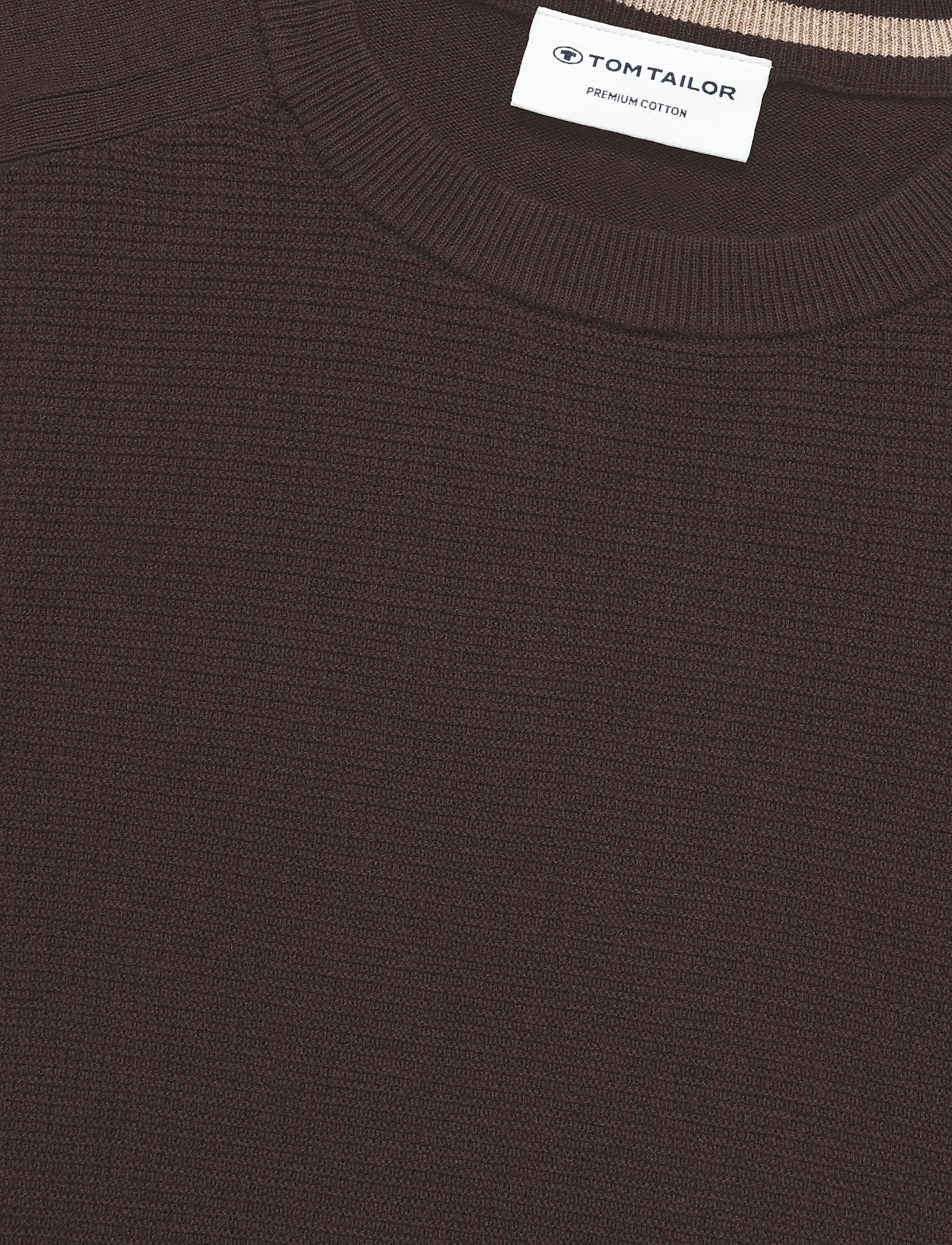 Tom Tailor - structured crew neck knit - rundhalsad - dark chocolate brown melange - 5