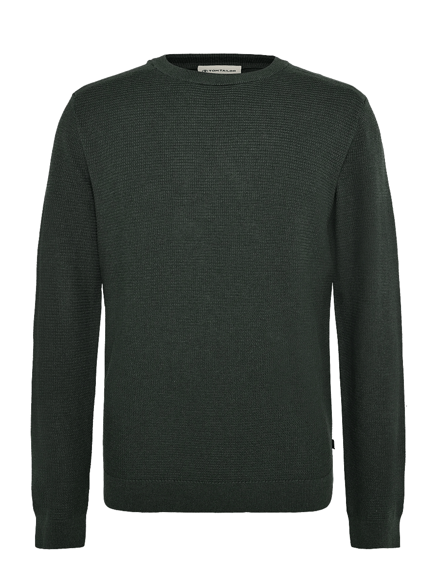Tom Tailor - structured crew neck knit - rund hals - darkest olive melange - 1