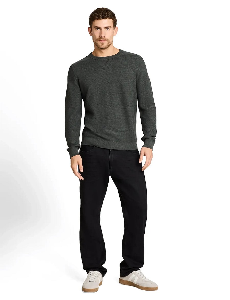 Tom Tailor - structured crew neck knit - rund hals - darkest olive melange - 0
