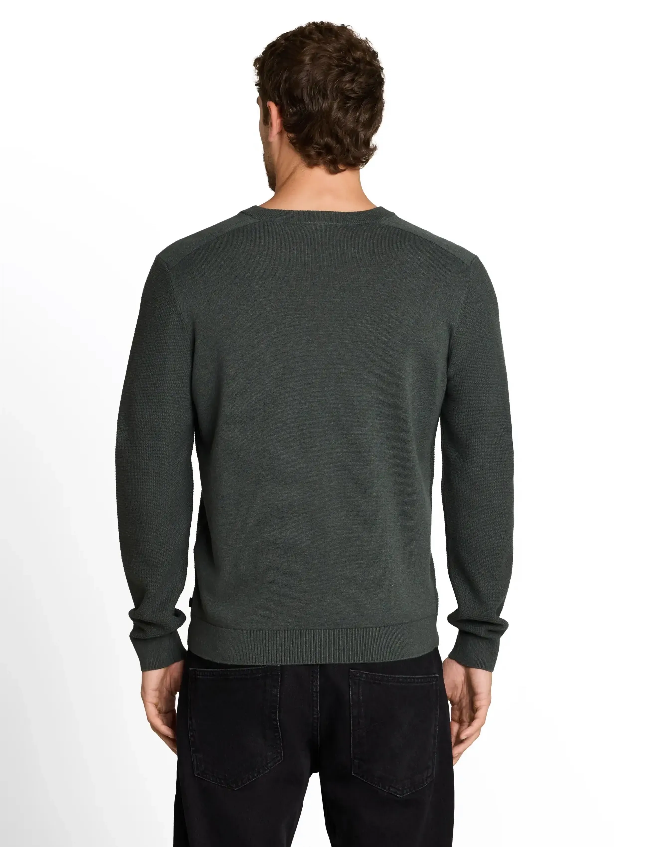 Tom Tailor - structured crew neck knit - darkest olive melange - 2