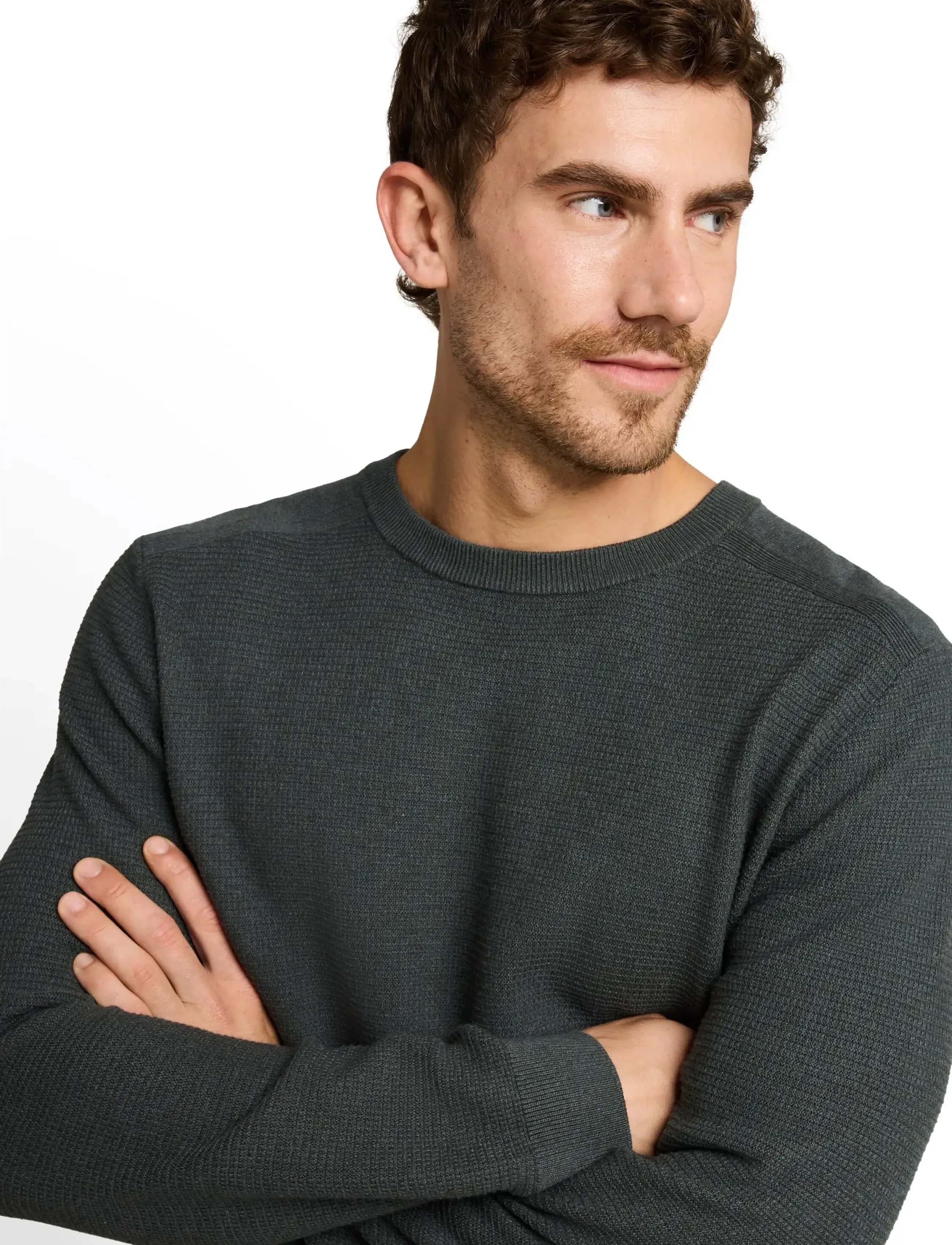 Tom Tailor - structured crew neck knit - darkest olive melange - 3