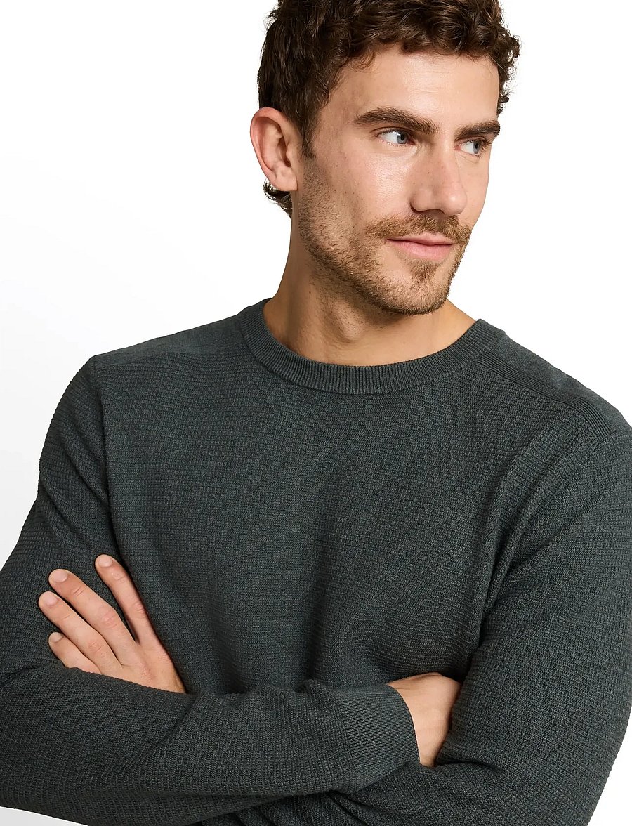 Tom Tailor - structured crew neck knit - rund hals - darkest olive melange - 4