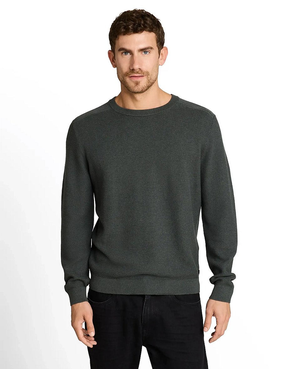 Tom Tailor - structured crew neck knit - rund hals - darkest olive melange - 5