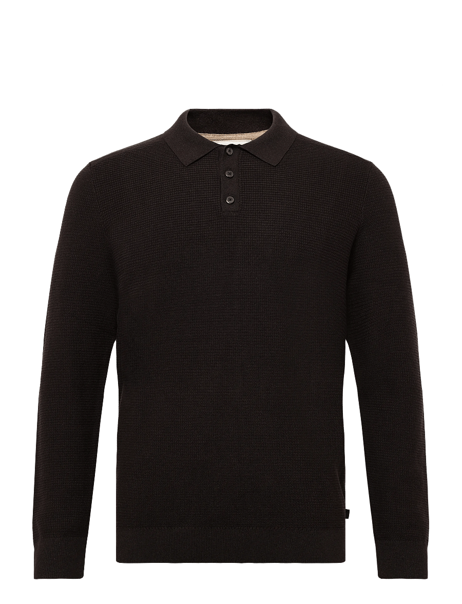 Tom Tailor - structured knit polo - långärmade stickade pikétröjor - dark chocolate brown melange - 1