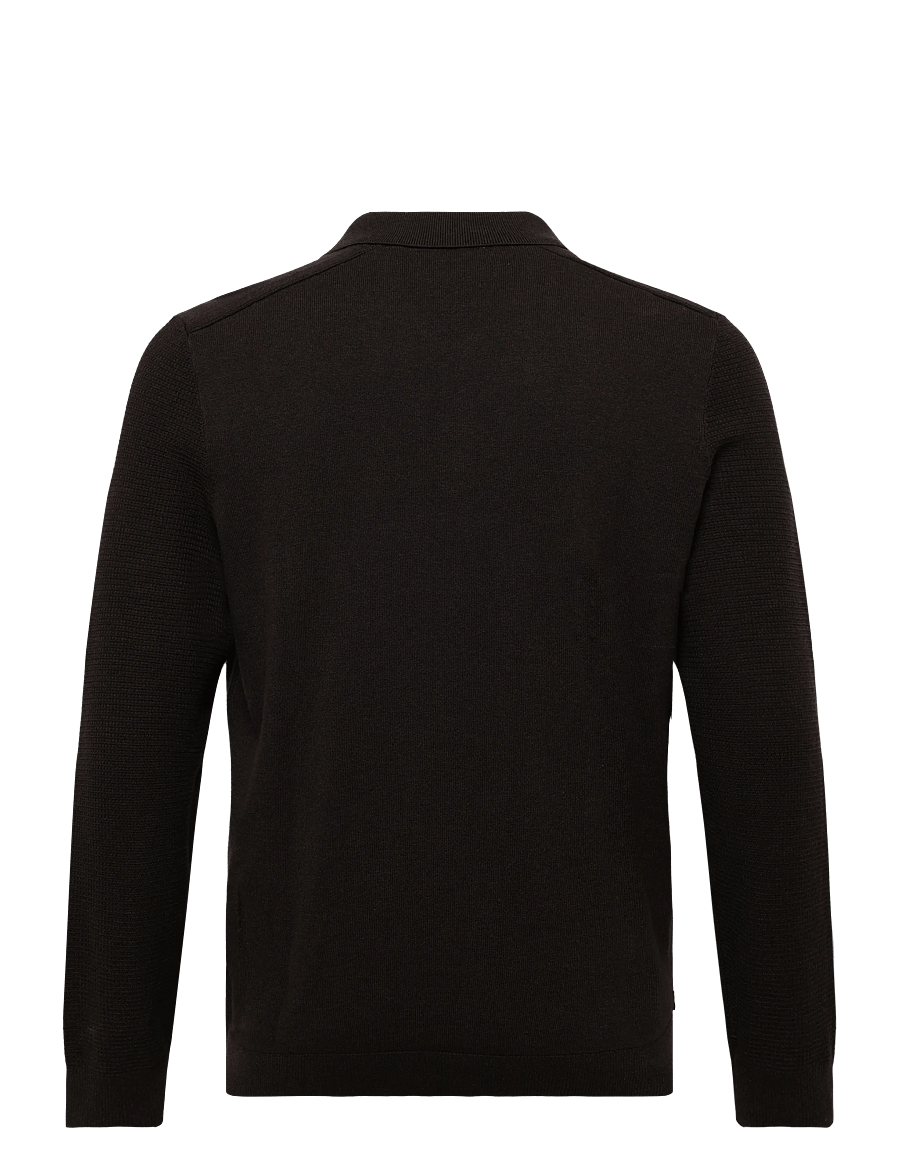 Tom Tailor - structured knit polo - långärmade stickade pikétröjor - dark chocolate brown melange - 2