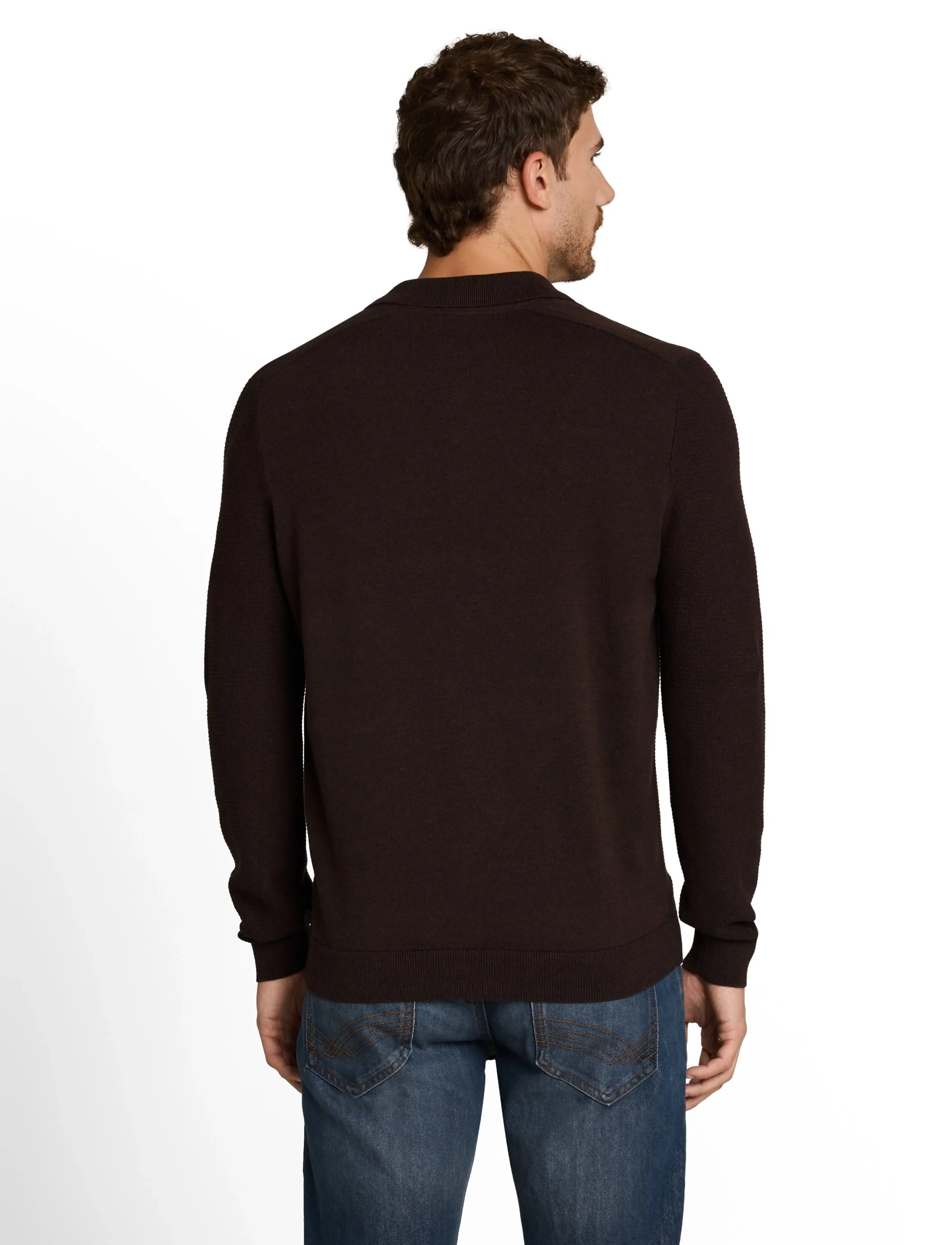 Tom Tailor - structured knit polo - poloer i strik med lange ærmer - dark chocolate brown melange - 3