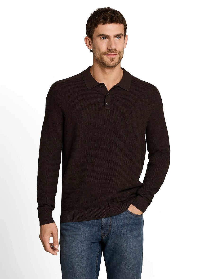 Tom Tailor - structured knit polo - långärmade stickade pikétröjor - dark chocolate brown melange - 4