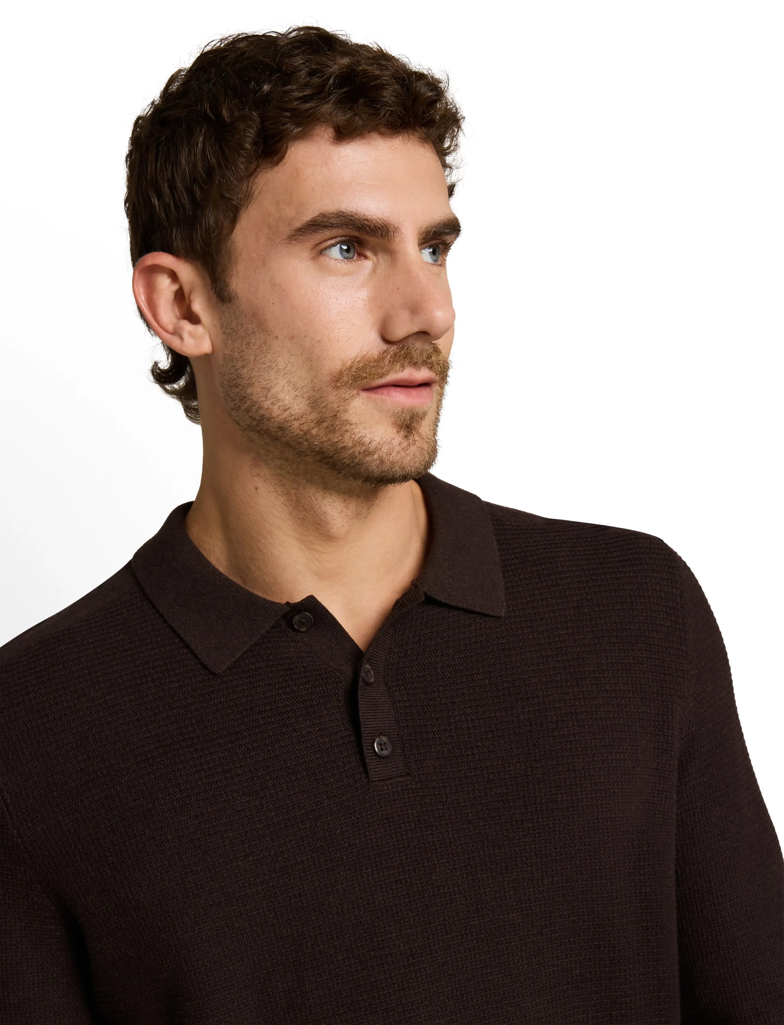 Tom Tailor - structured knit polo - poloer i strik med lange ærmer - dark chocolate brown melange - 5