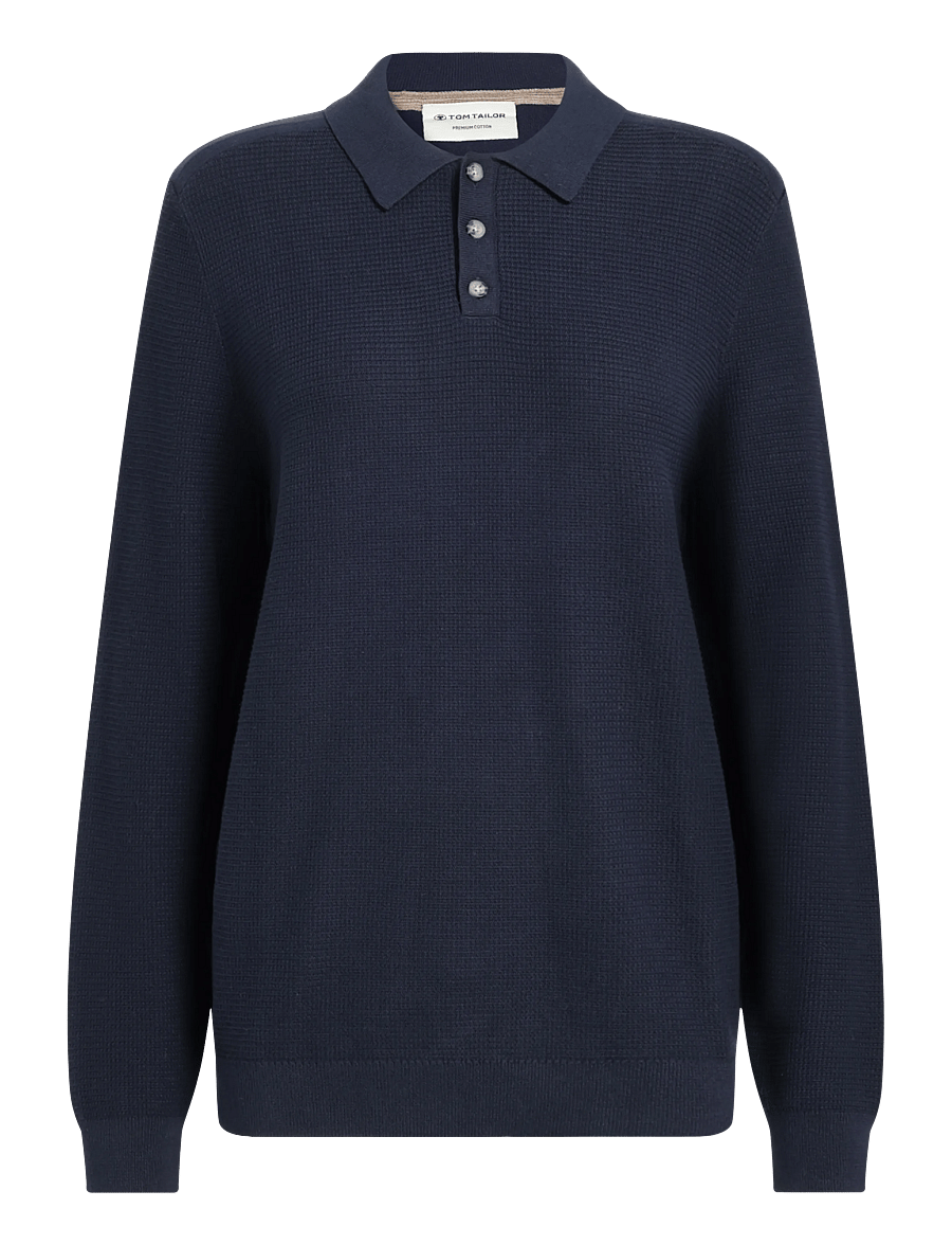 Tom Tailor - structured knit polo - langärmelige strick-polohemden - sky captain blue - 1